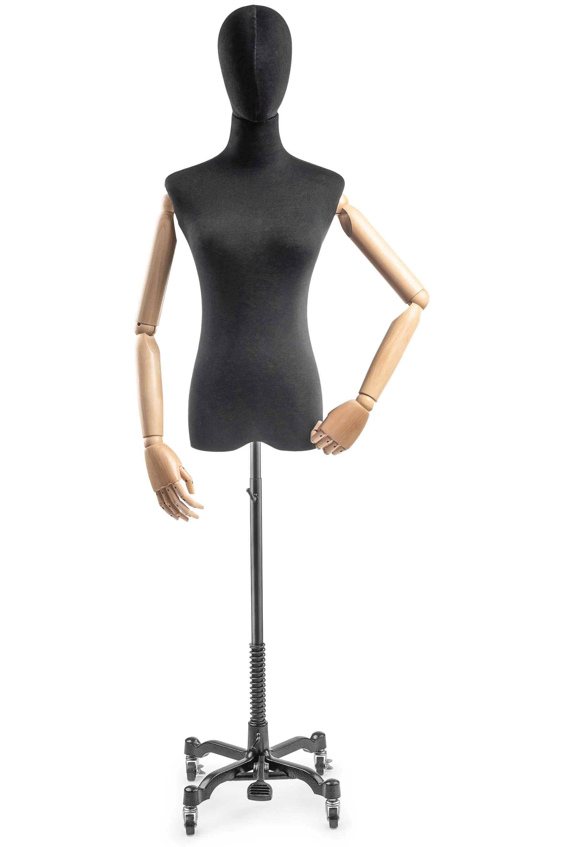 Female Display Dress Form on Metal Rolling Base (Head & Arms Version) - Image 10
