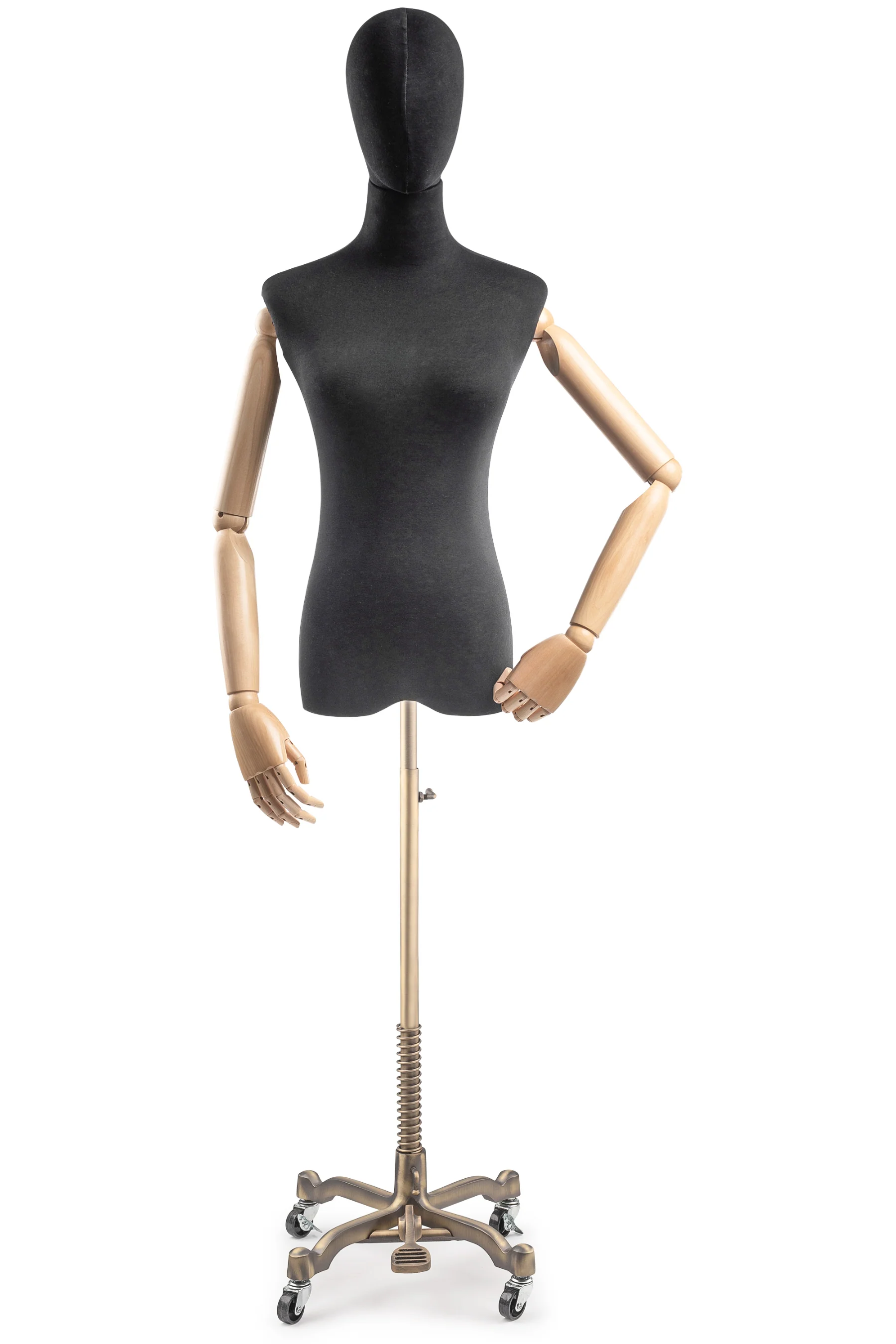Female Display Dress Form on Metal Rolling Base (Head & Arms Version) - Image 11