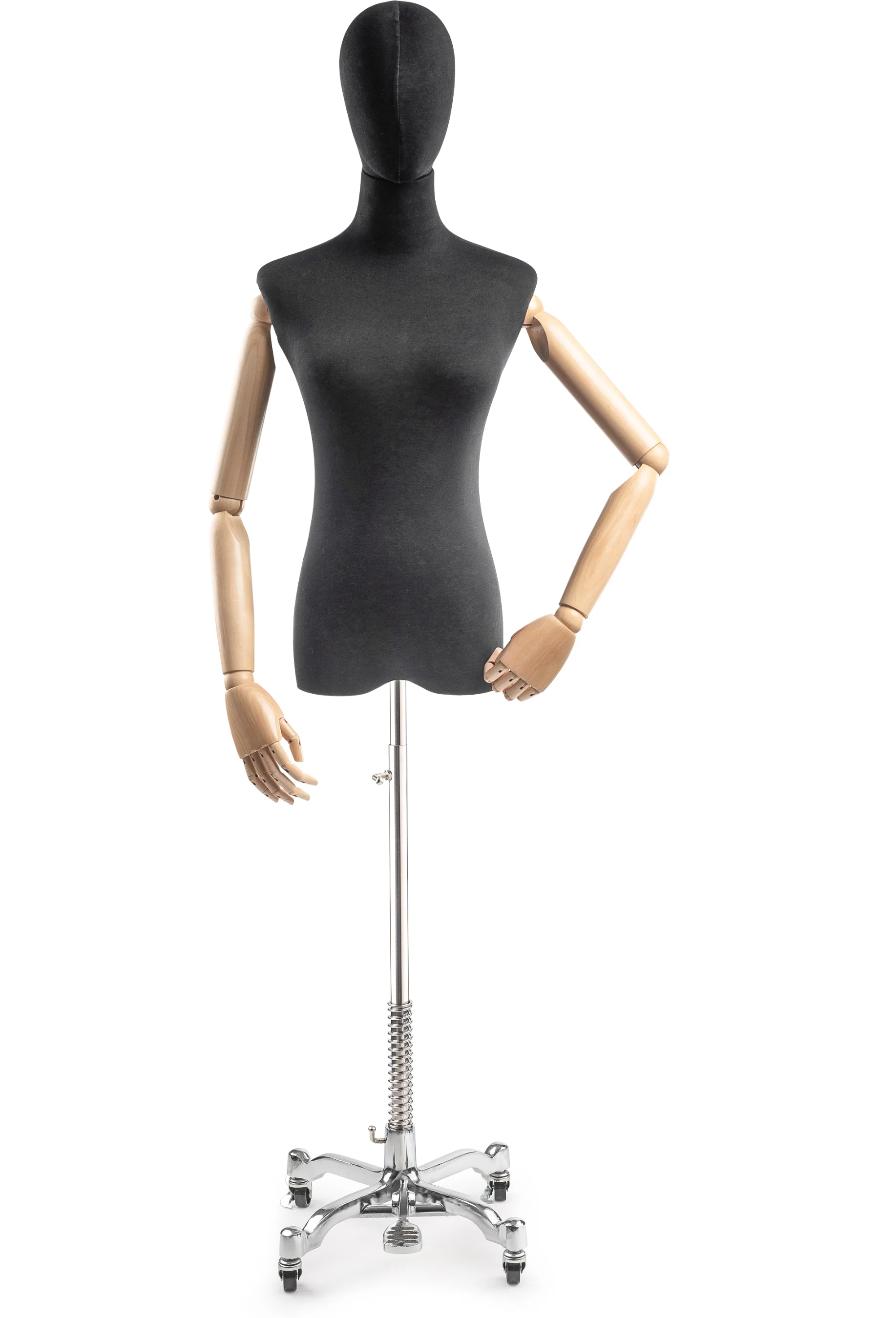 Female Display Dress Form on Metal Rolling Base (Head & Arms Version) - Image 12