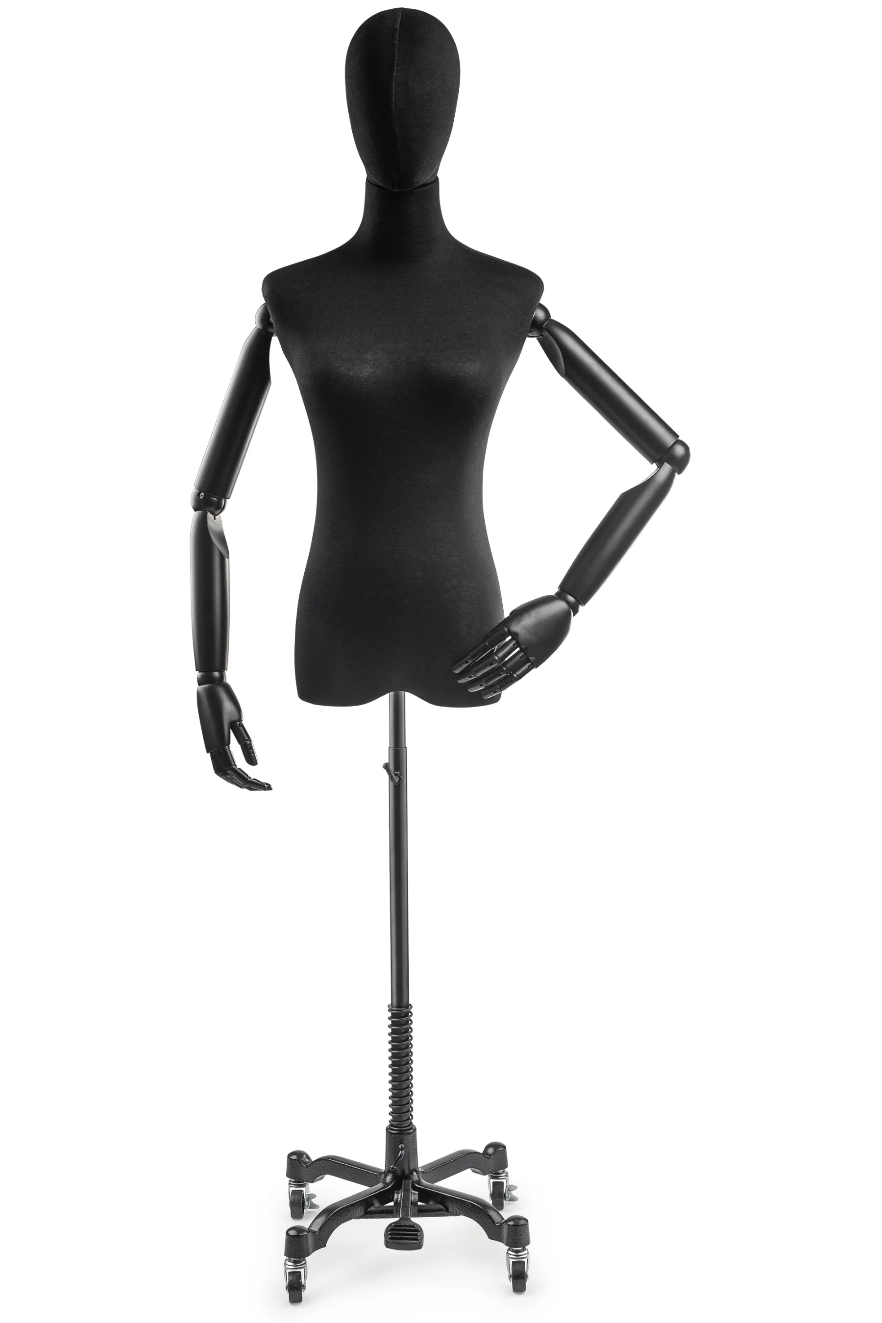 Female Display Dress Form on Metal Rolling Base (Head & Arms Version) - Image 13