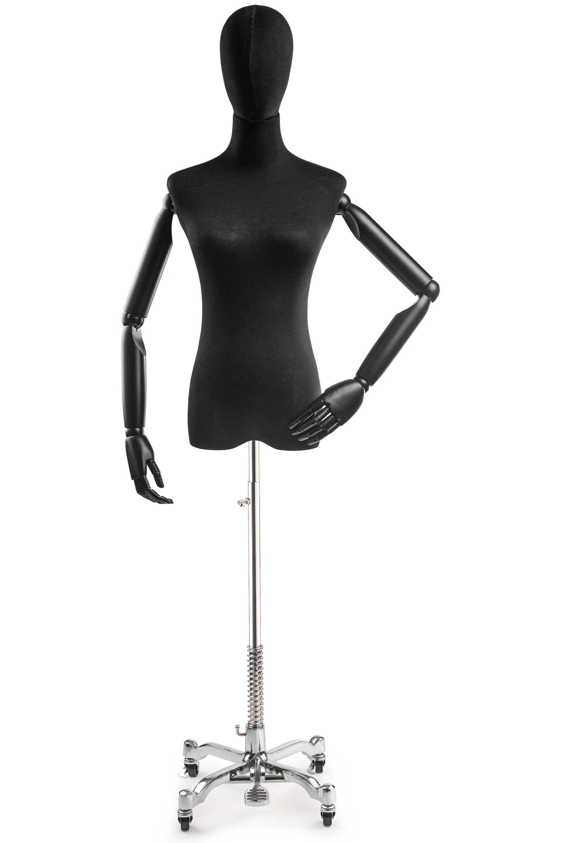 Female Display Dress Form on Metal Rolling Base (Head & Arms Version) - Image 15