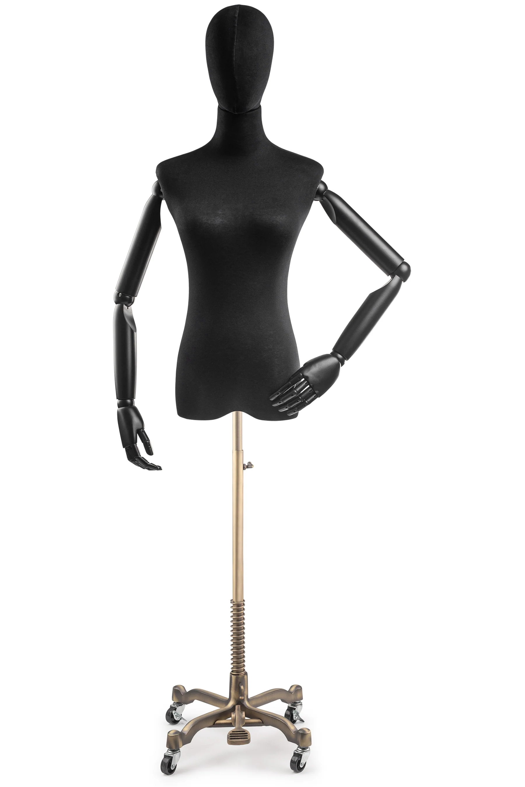 Female Display Dress Form on Metal Rolling Base (Head & Arms Version) - Image 6