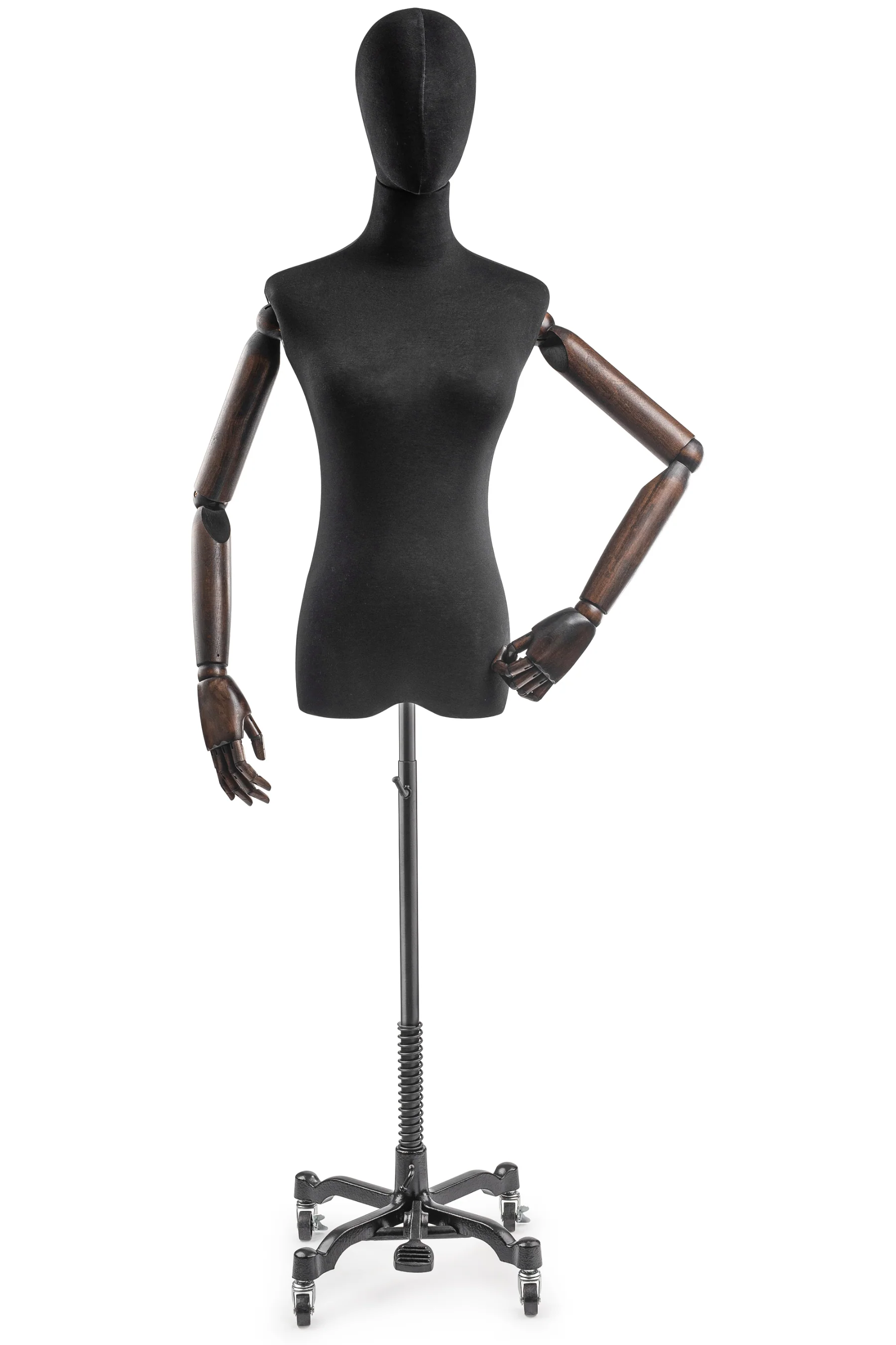 Female Display Dress Form on Metal Rolling Base (Head & Arms Version) - Image 7