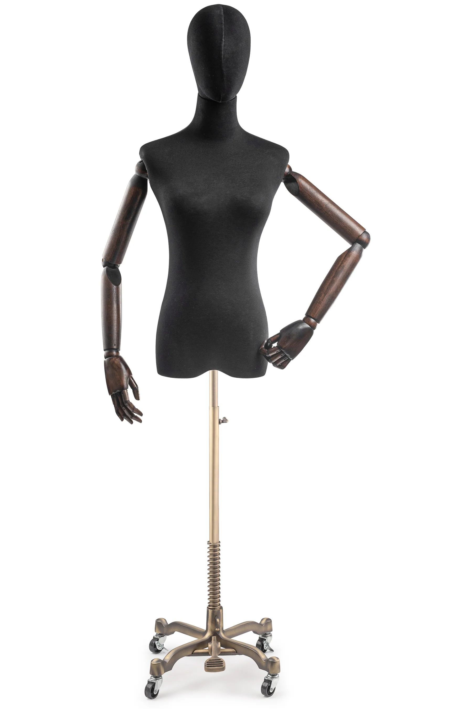 Female Display Dress Form on Metal Rolling Base (Head & Arms Version) - Image 8