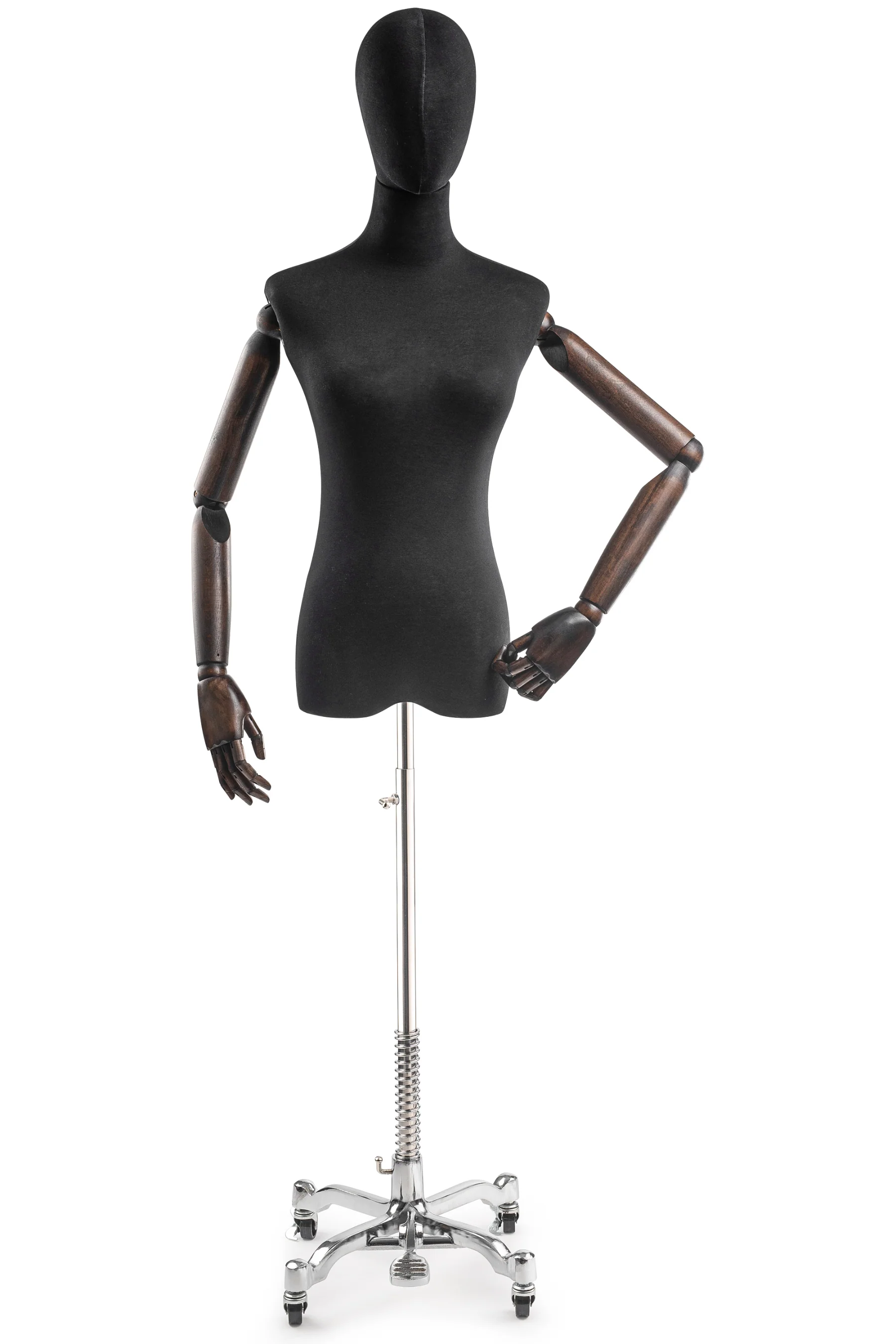 Female Display Dress Form on Metal Rolling Base (Head & Arms Version) - Image 9