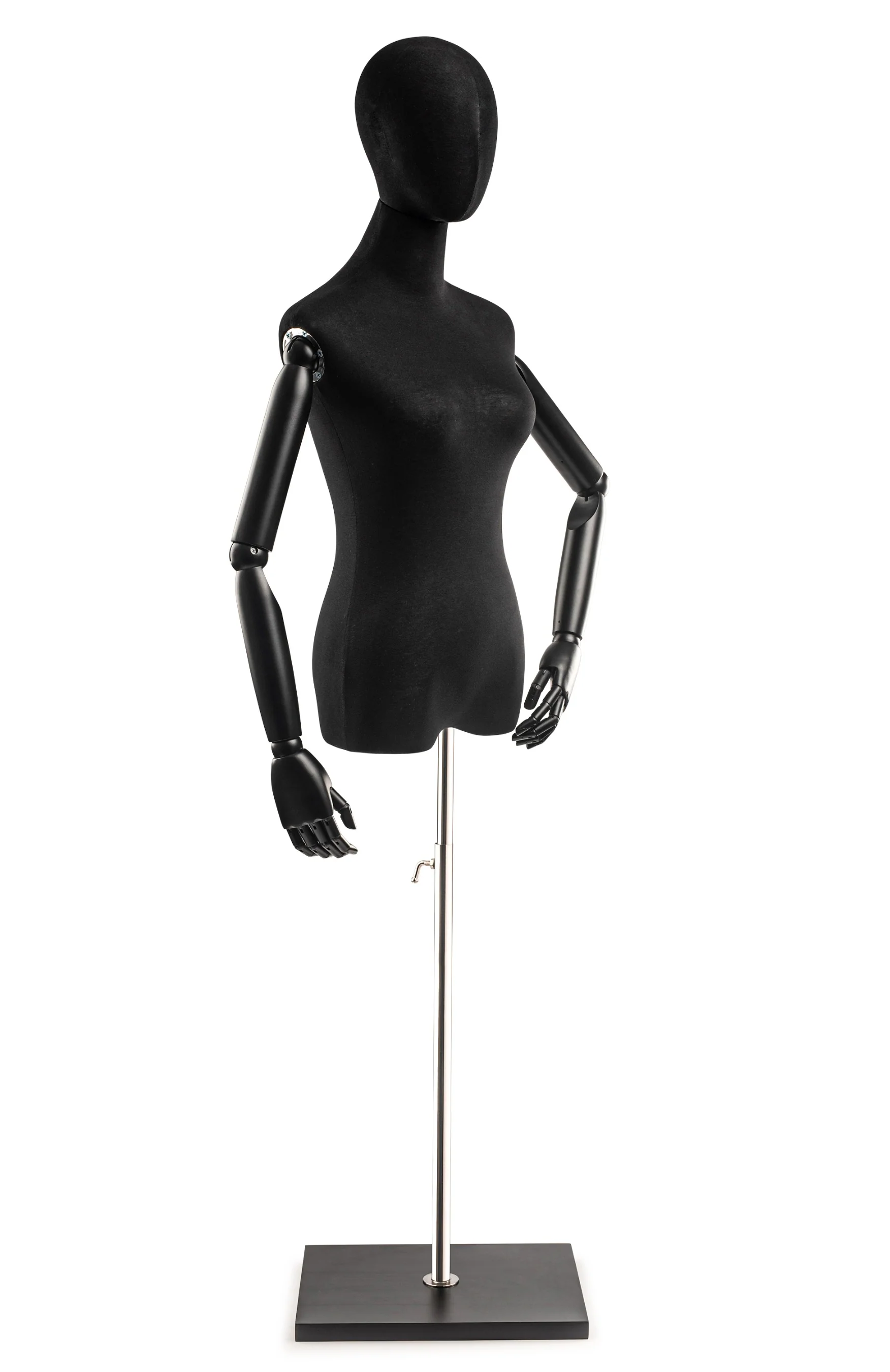 Female Display Dress Form on Wood Flat Base (Head & Arms Version) - Image 12