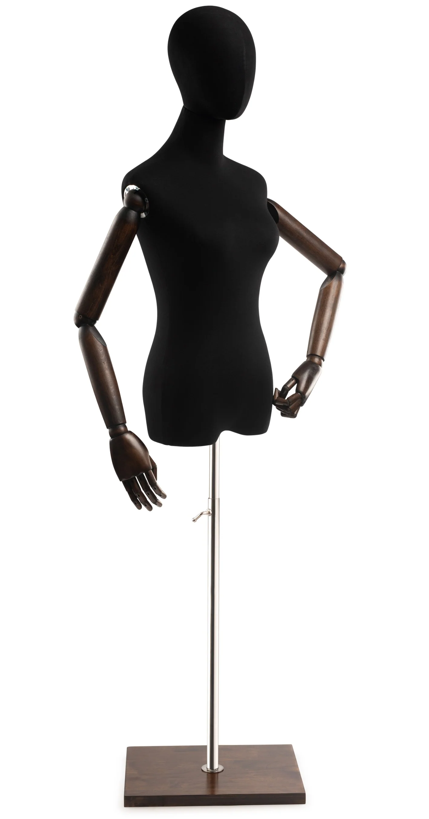 Female Display Dress Form on Wood Flat Base (Head & Arms Version) - Image 22