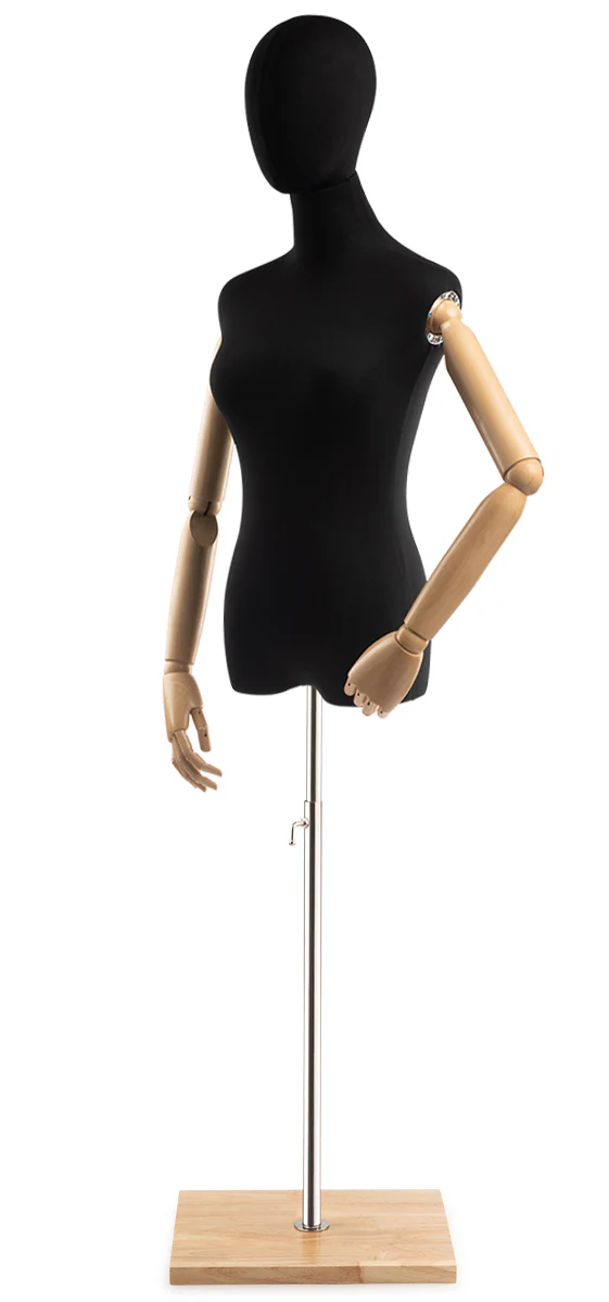 Female Display Dress Form on Wood Flat Base (Head & Arms Version) - Image 3