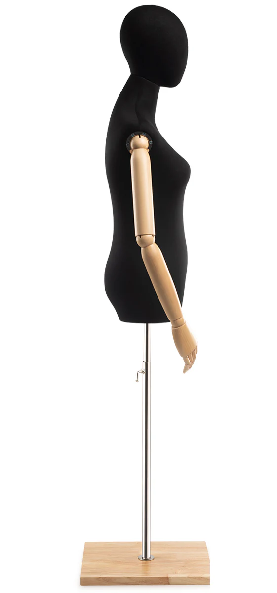 Female Display Dress Form on Wood Flat Base (Head & Arms Version) - Image 4