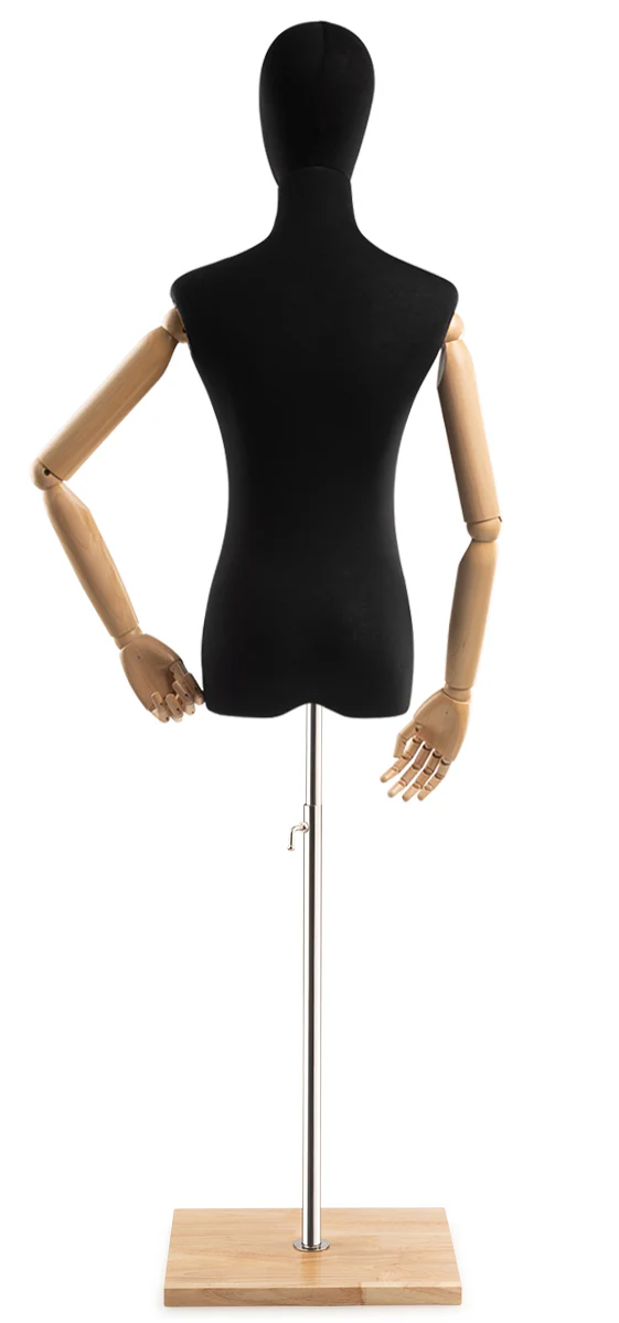 Female Display Dress Form on Wood Flat Base (Head & Arms Version) - Image 5