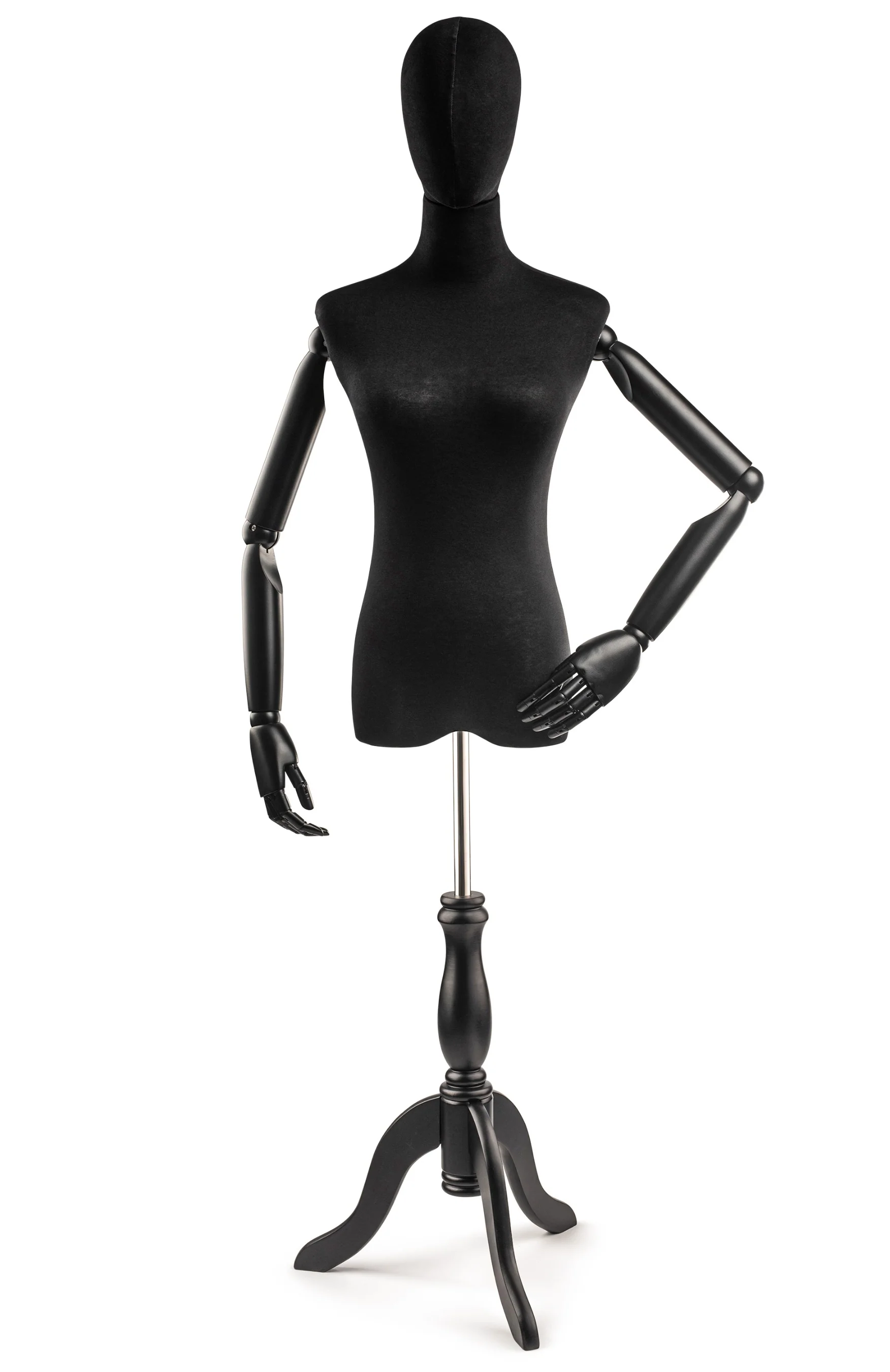 Female Display Dress Form on Wood Tripod Base (Head & Arms Version) - Image 10