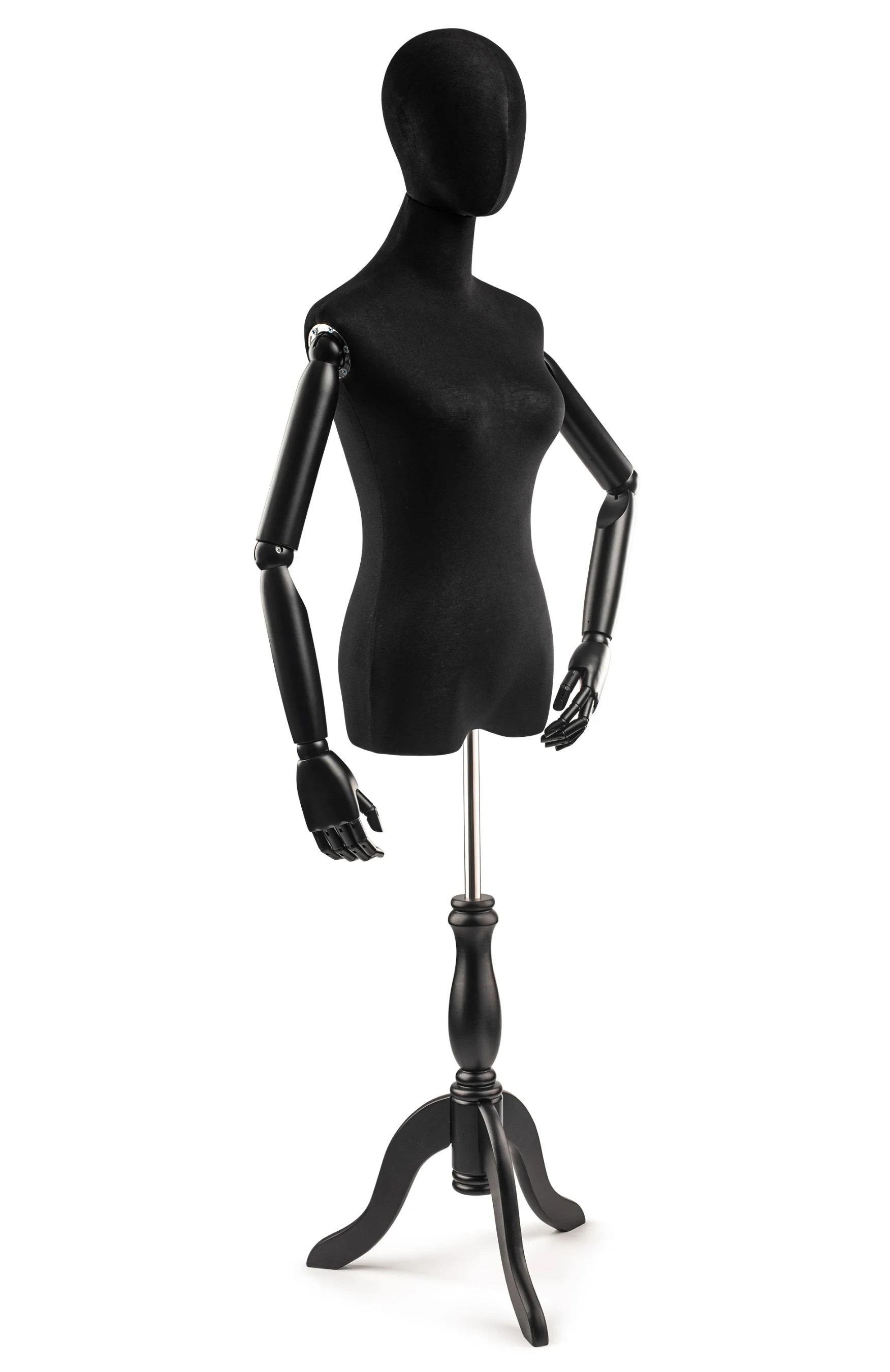 Female Display Dress Form on Wood Tripod Base (Head & Arms Version) - Image 11