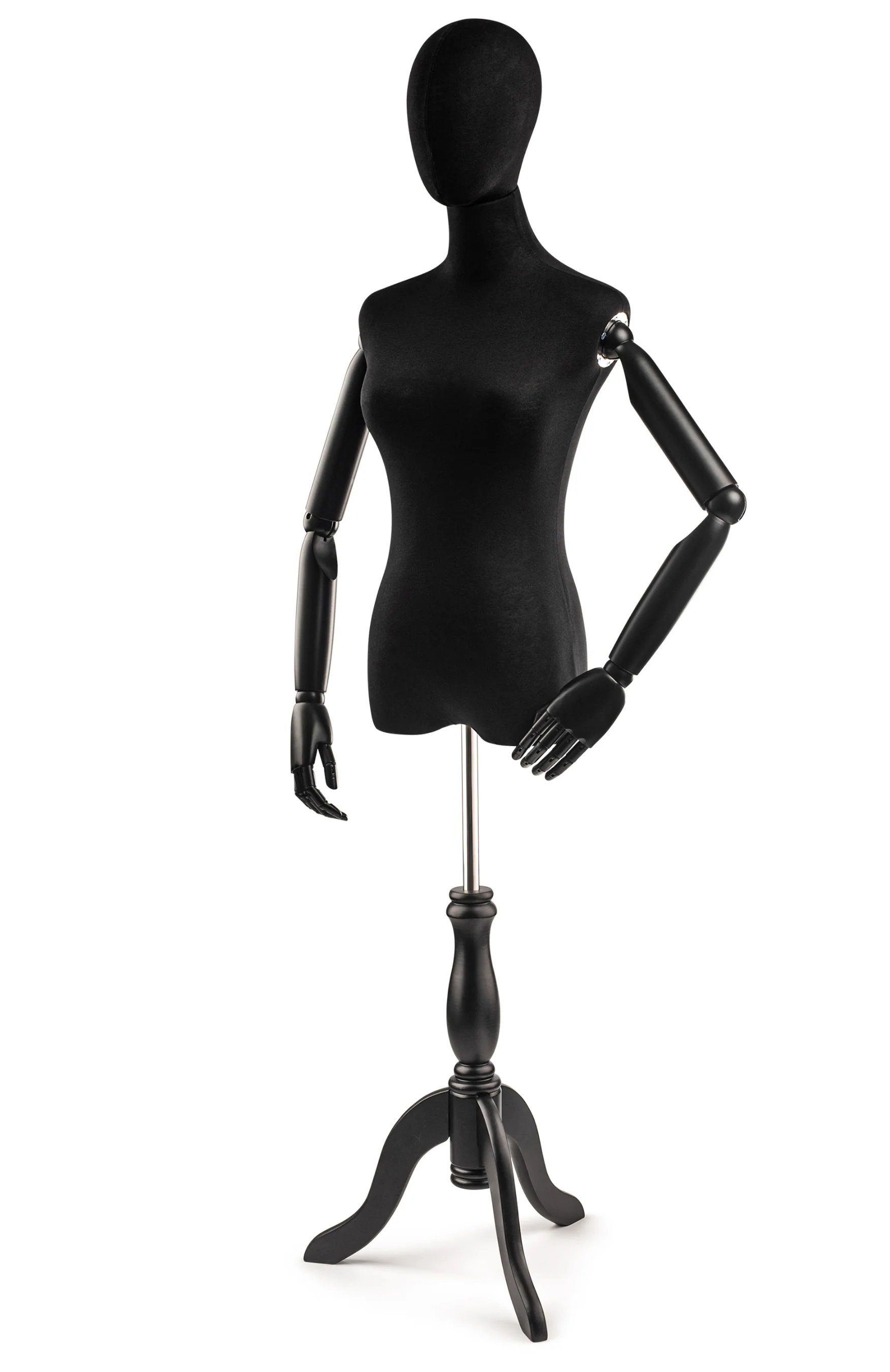 Female Display Dress Form on Wood Tripod Base (Head & Arms Version) - Image 12