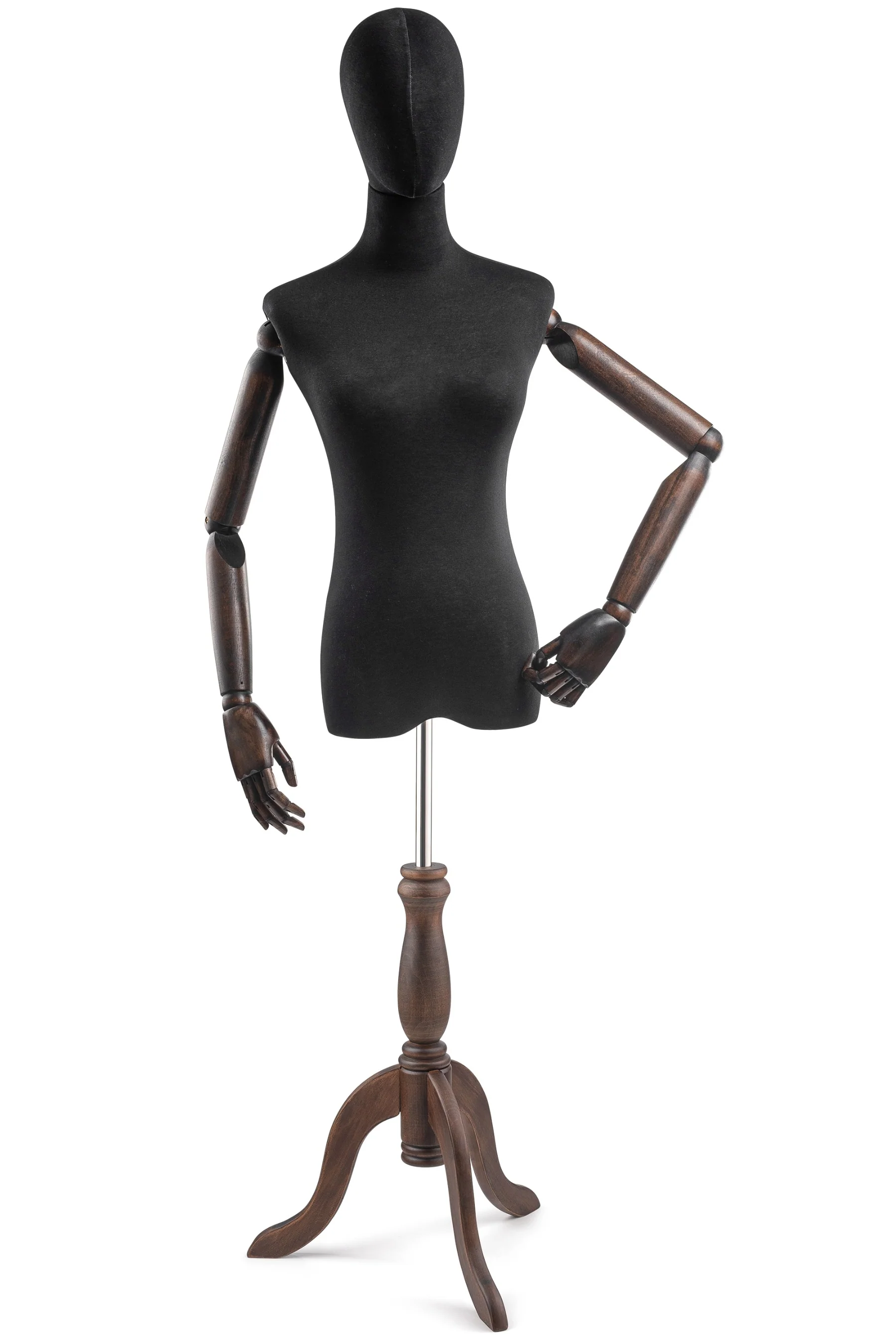 Female Display Dress Form on Wood Tripod Base (Head & Arms Version) - Image 19