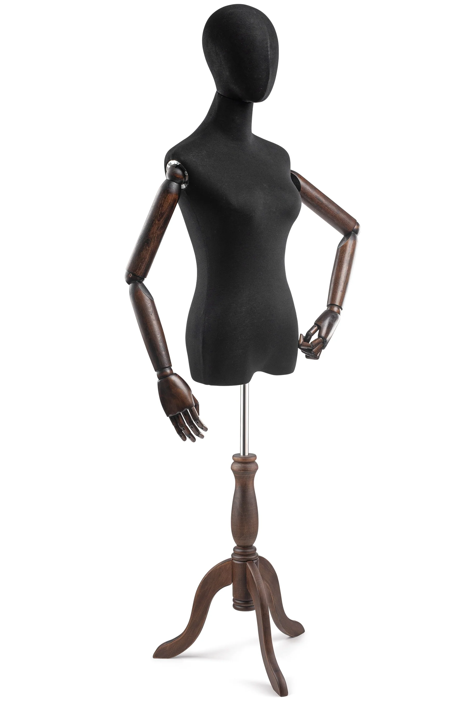 Female Display Dress Form on Wood Tripod Base (Head & Arms Version) - Image 20