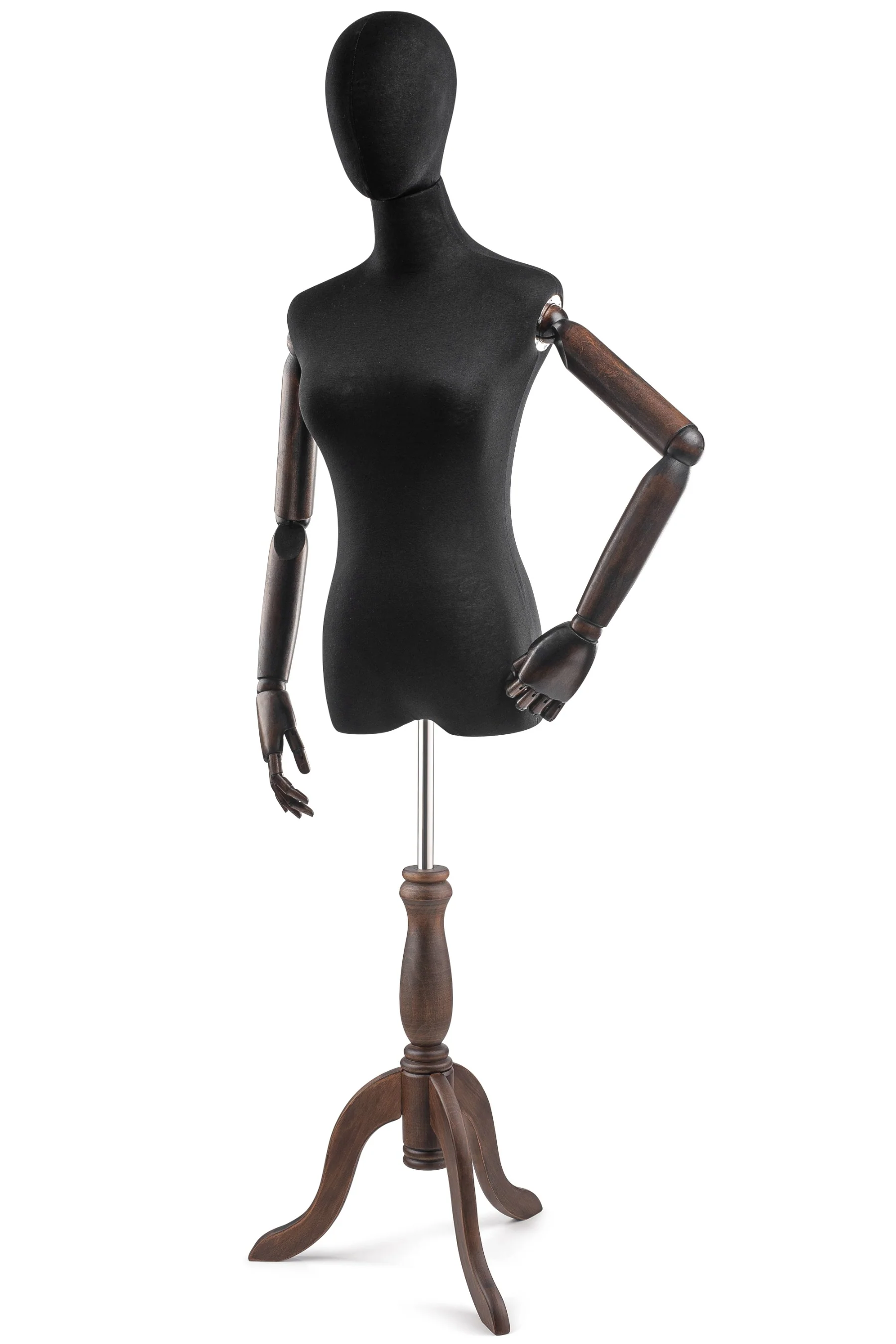 Female Display Dress Form on Wood Tripod Base (Head & Arms Version) - Image 21