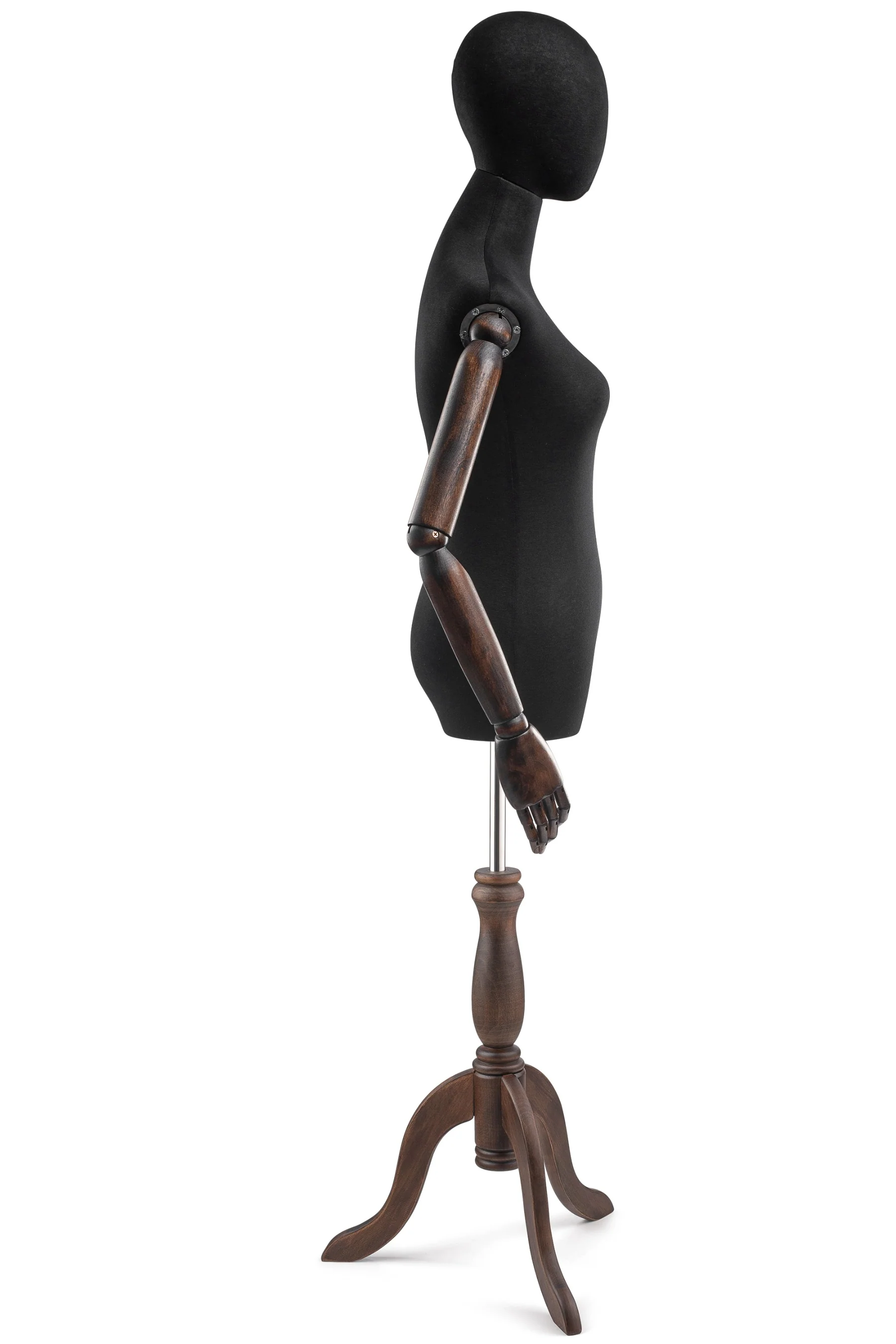 Female Display Dress Form on Wood Tripod Base (Head & Arms Version) - Image 22