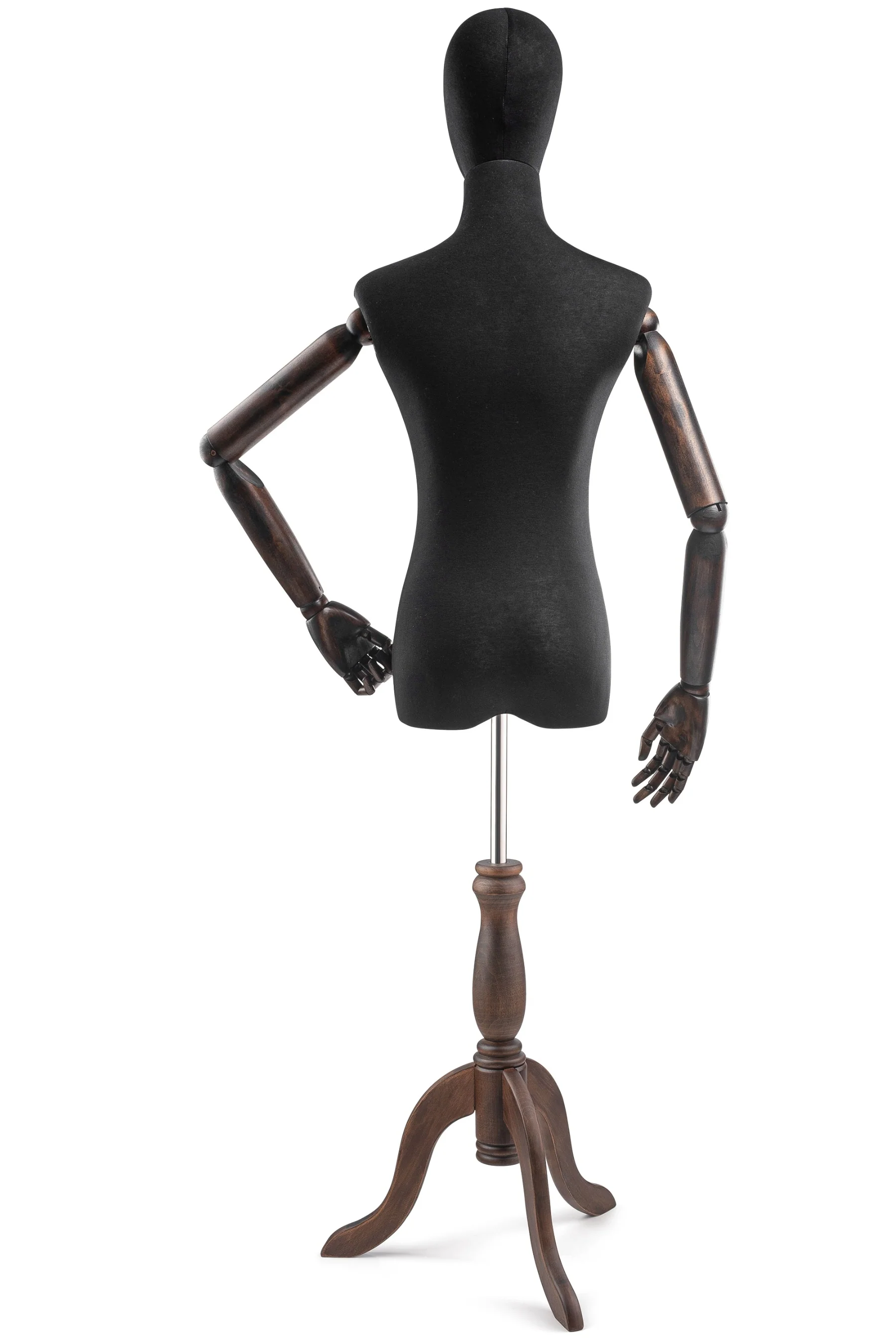 Female Display Dress Form on Wood Tripod Base (Head & Arms Version) - Image 23