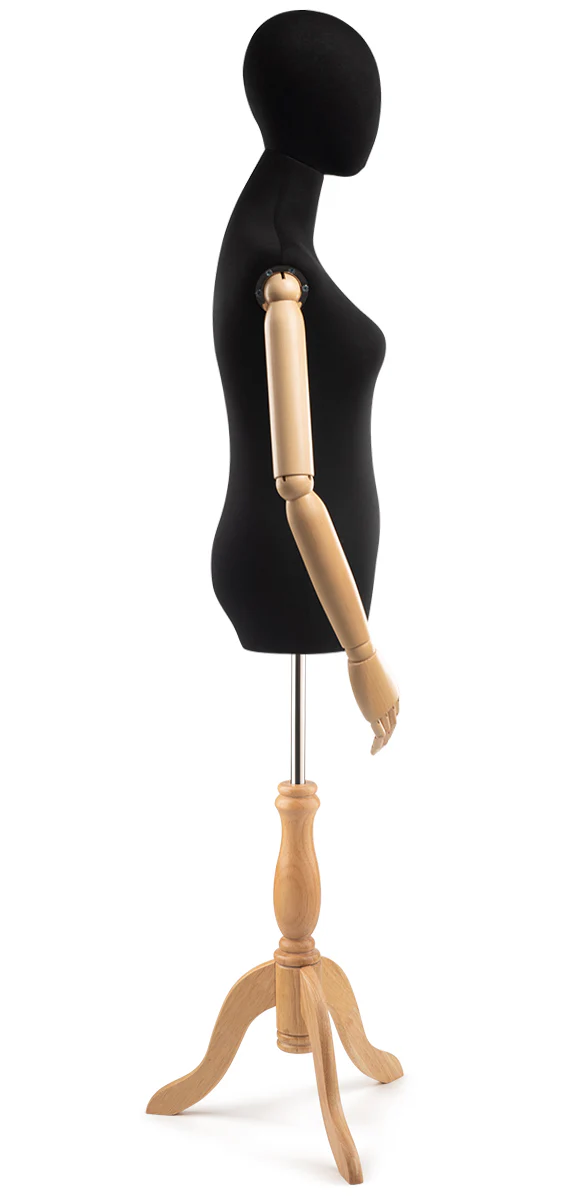 Female Display Dress Form on Wood Tripod Base (Head & Arms Version) - Image 4