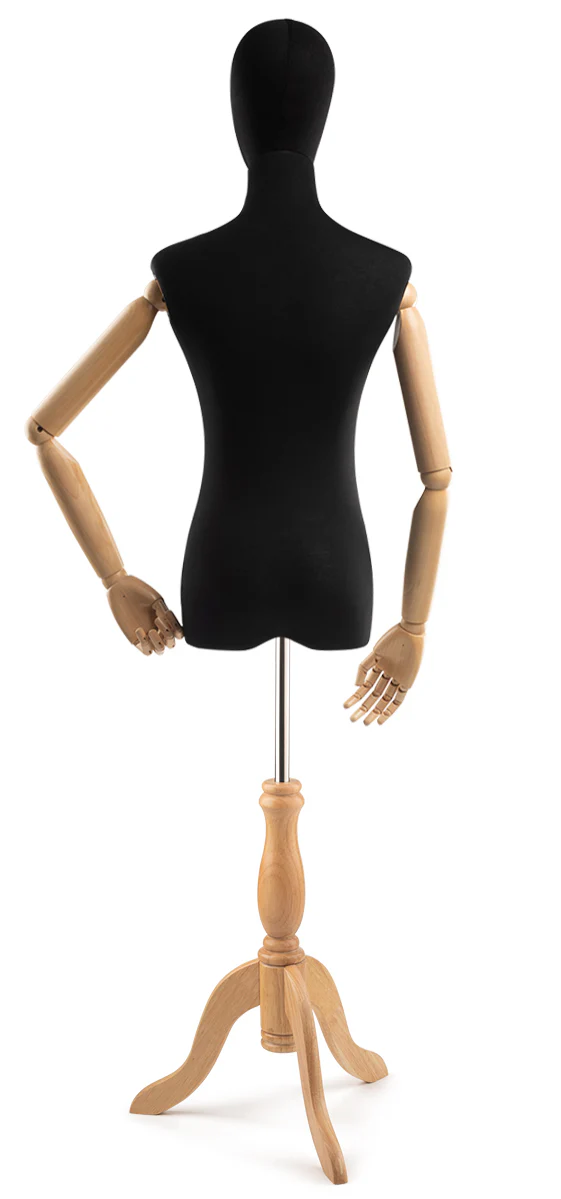Female Display Dress Form on Wood Tripod Base (Head & Arms Version) - Image 5