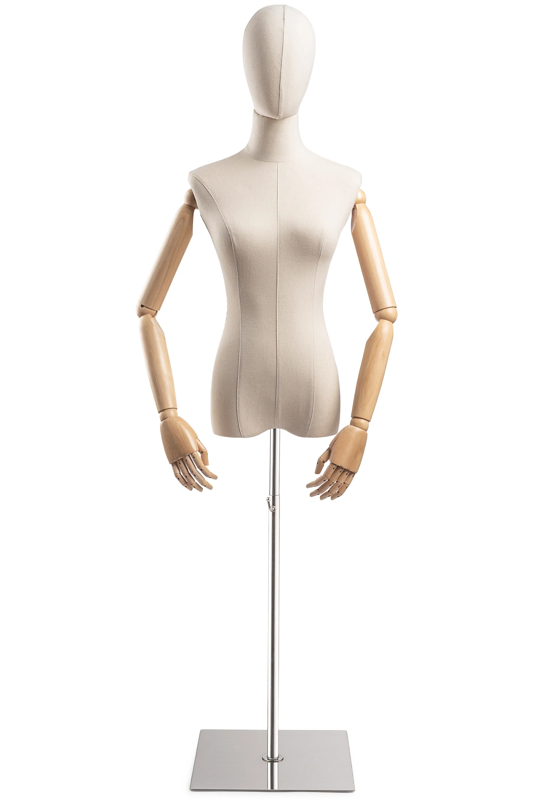 Female Display Dress Form on Metal Flat Base (Head & Arms Version) - Image 12