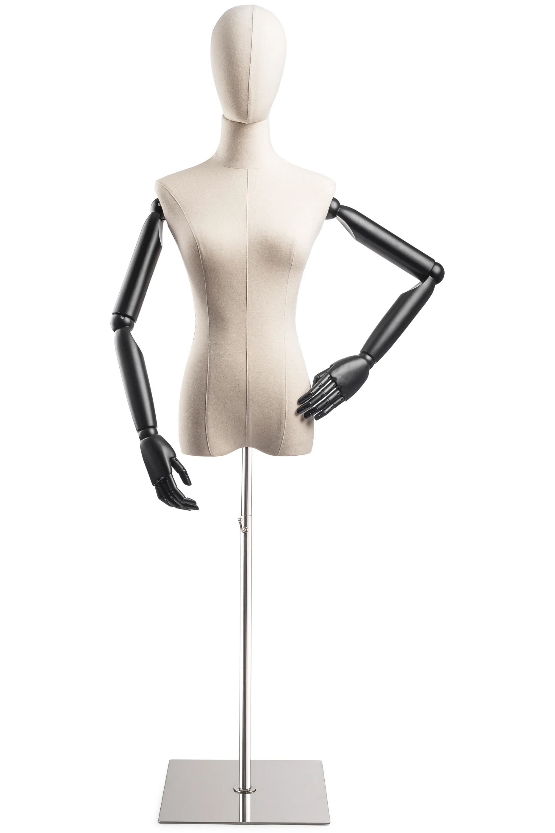 Female Display Dress Form on Metal Flat Base (Head & Arms Version) - Image 15