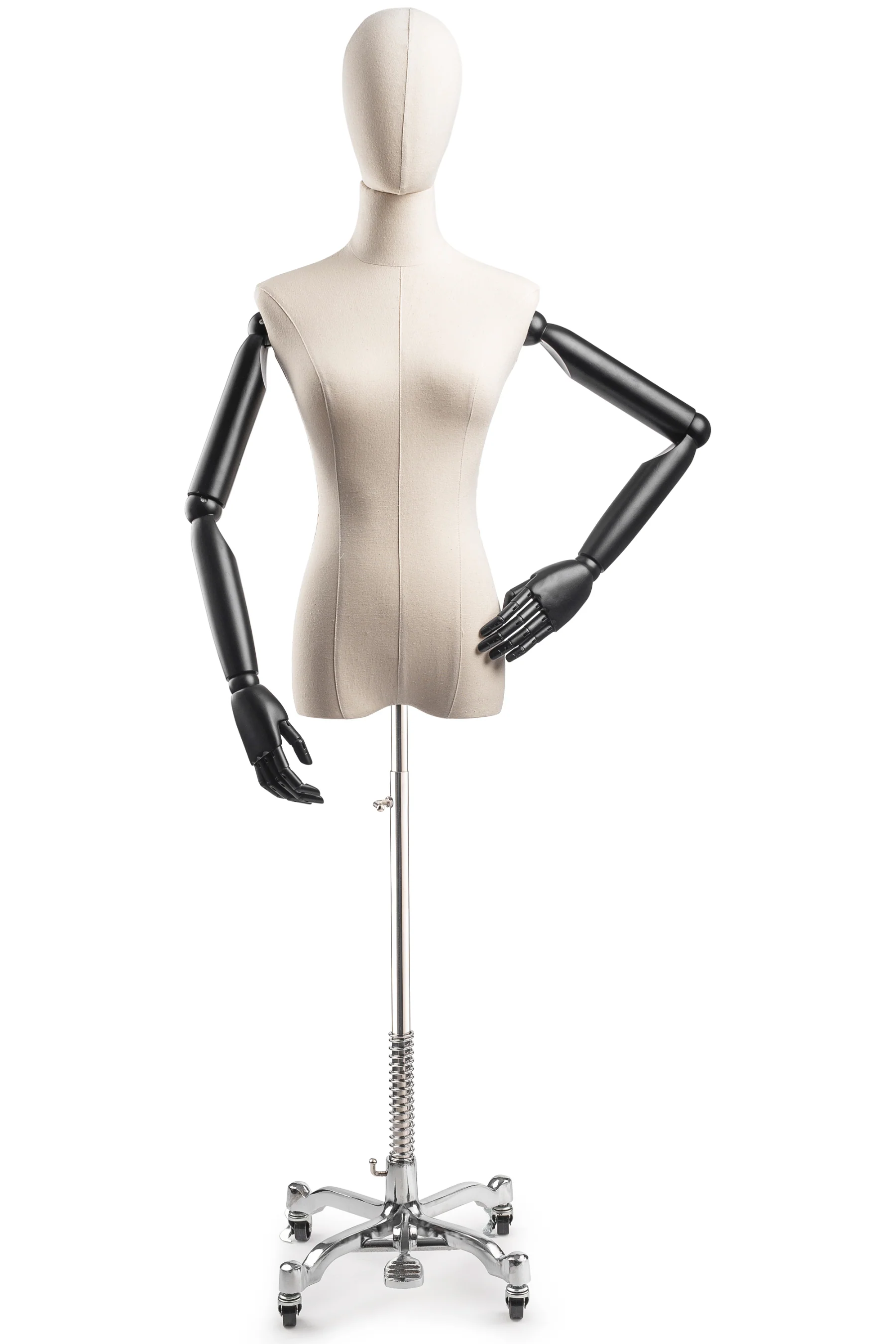 Female Display Dress Form on Metal Rolling Base (Head & Arms Version) - Image 11