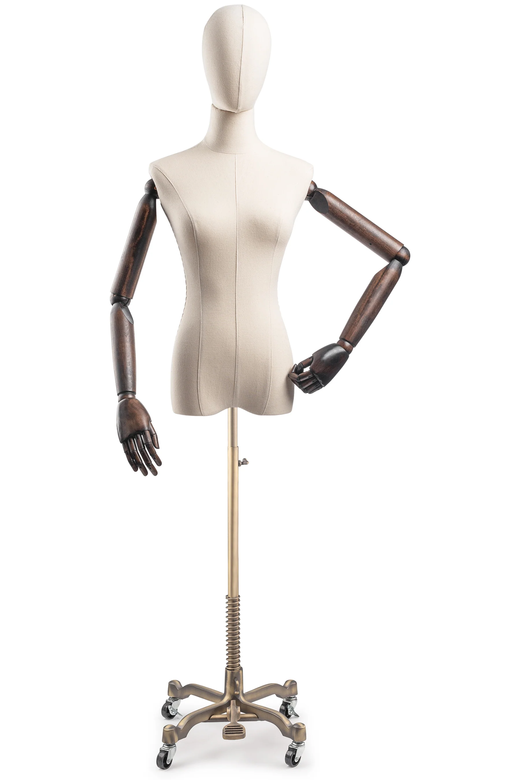 Female Display Dress Form on Metal Rolling Base (Head & Arms Version) - Image 19