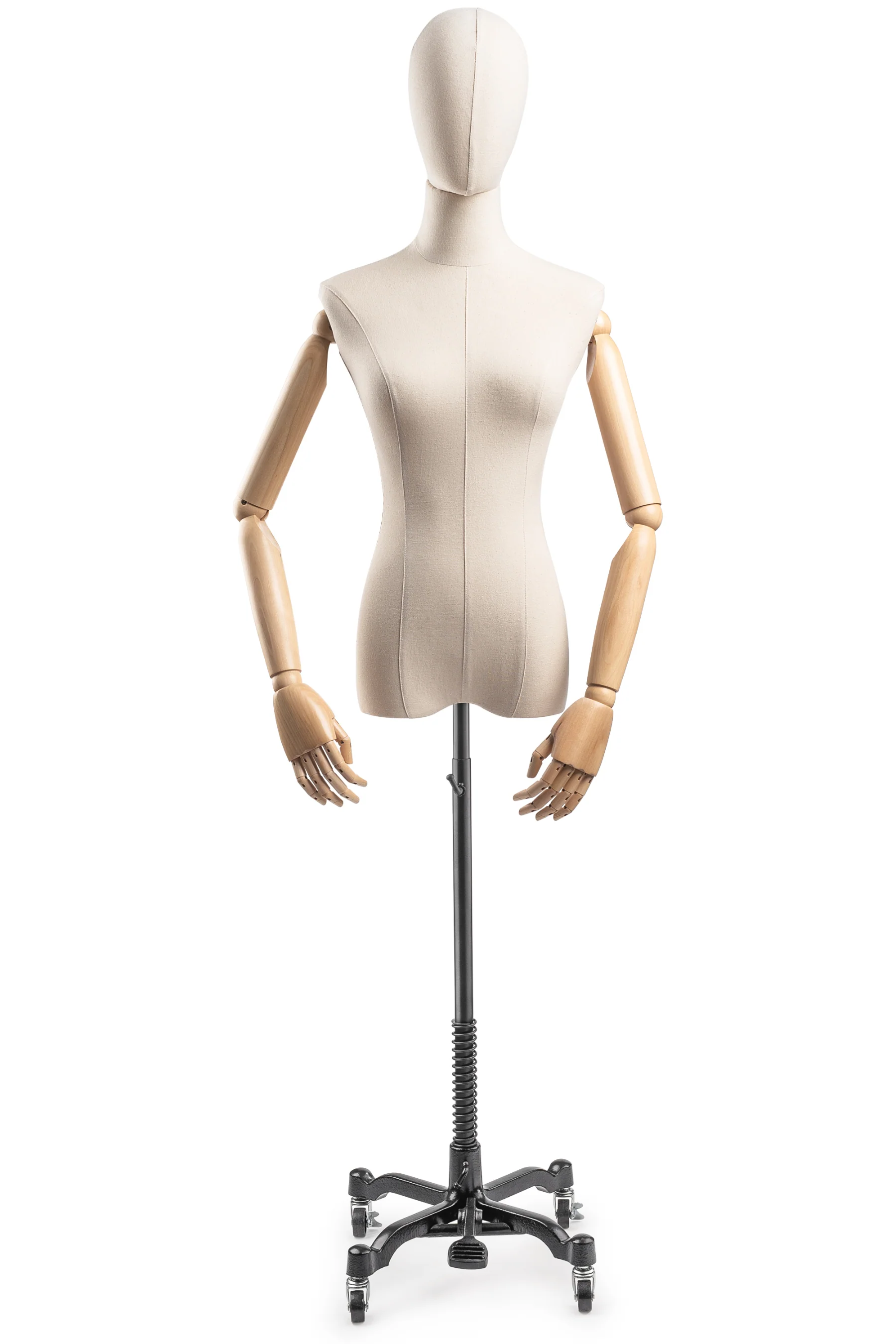 Female Display Dress Form on Metal Rolling Base (Head & Arms Version) - Image 25