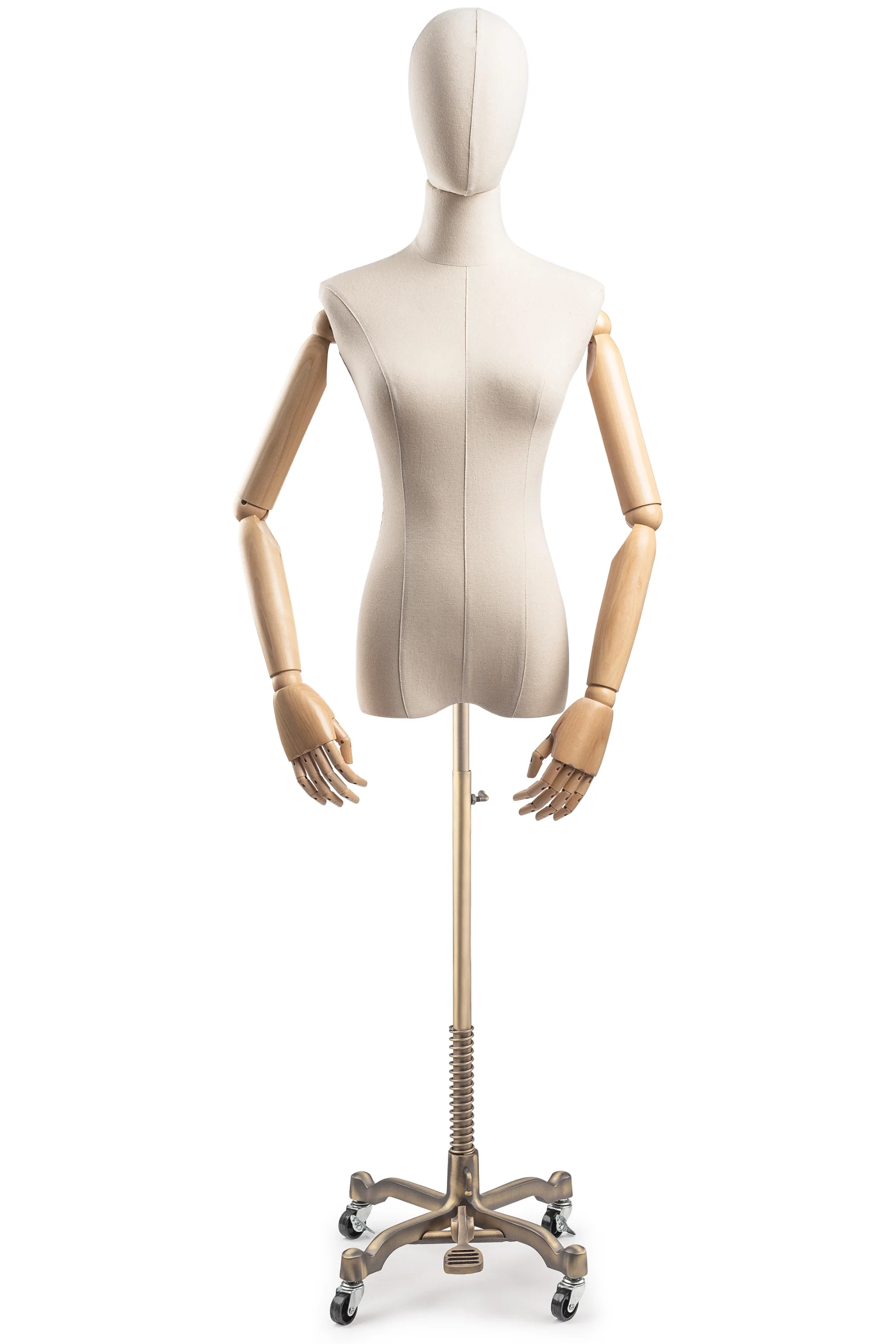 Female Display Dress Form on Metal Rolling Base (Head & Arms Version) - Image 30