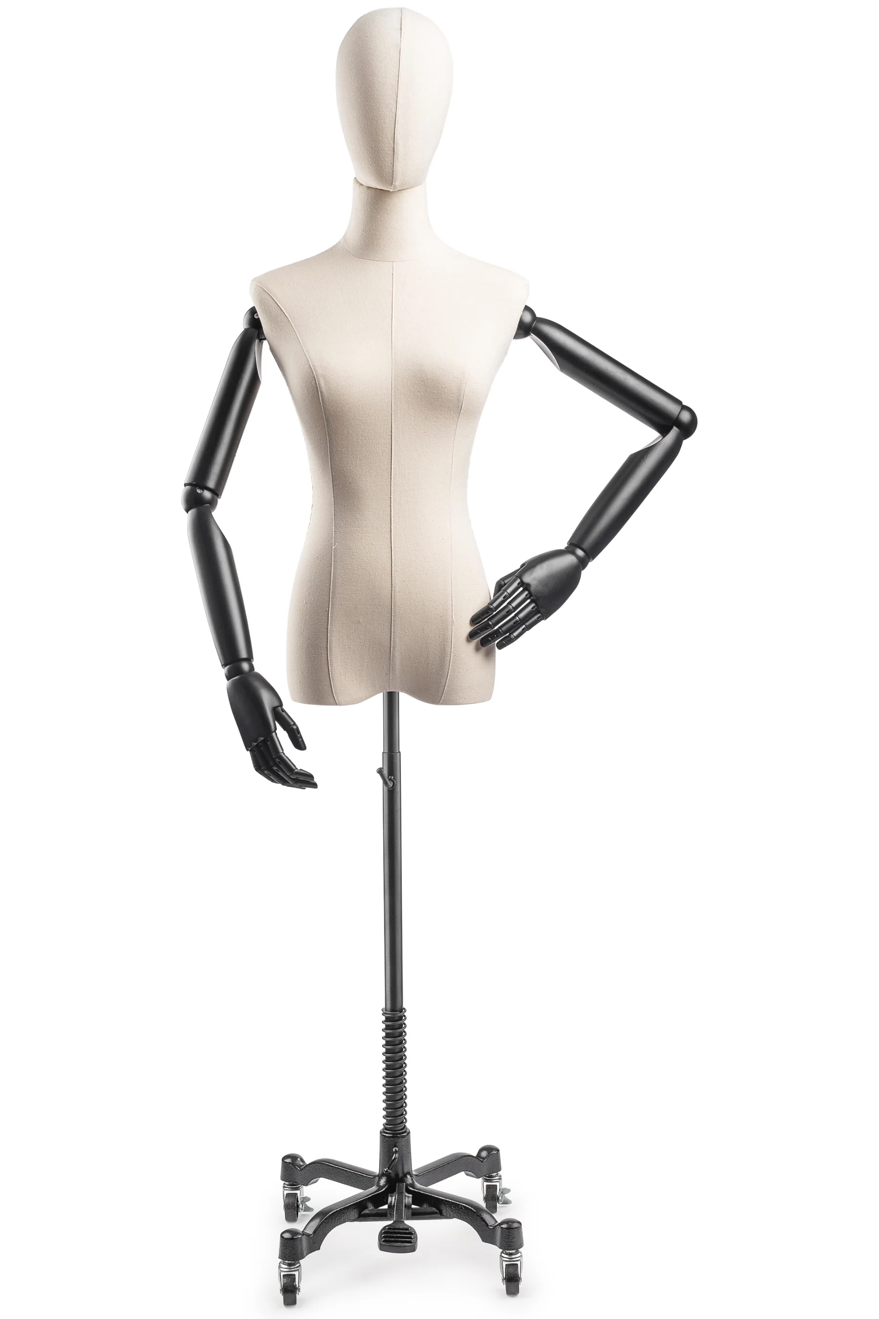 Female Display Dress Form on Metal Rolling Base (Head & Arms Version) - Image 34