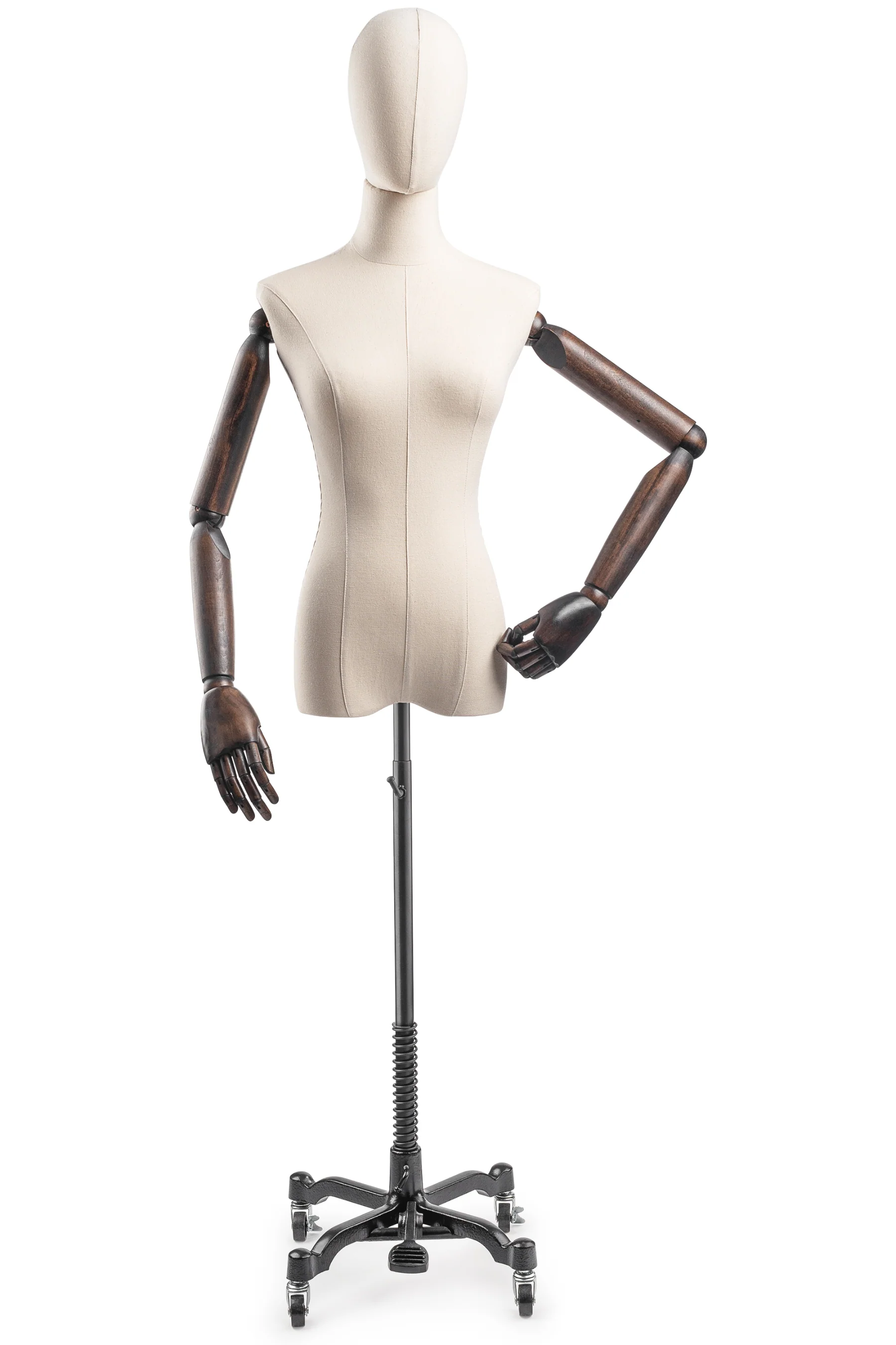 Female Display Dress Form on Metal Rolling Base (Head & Arms Version) - Image 37