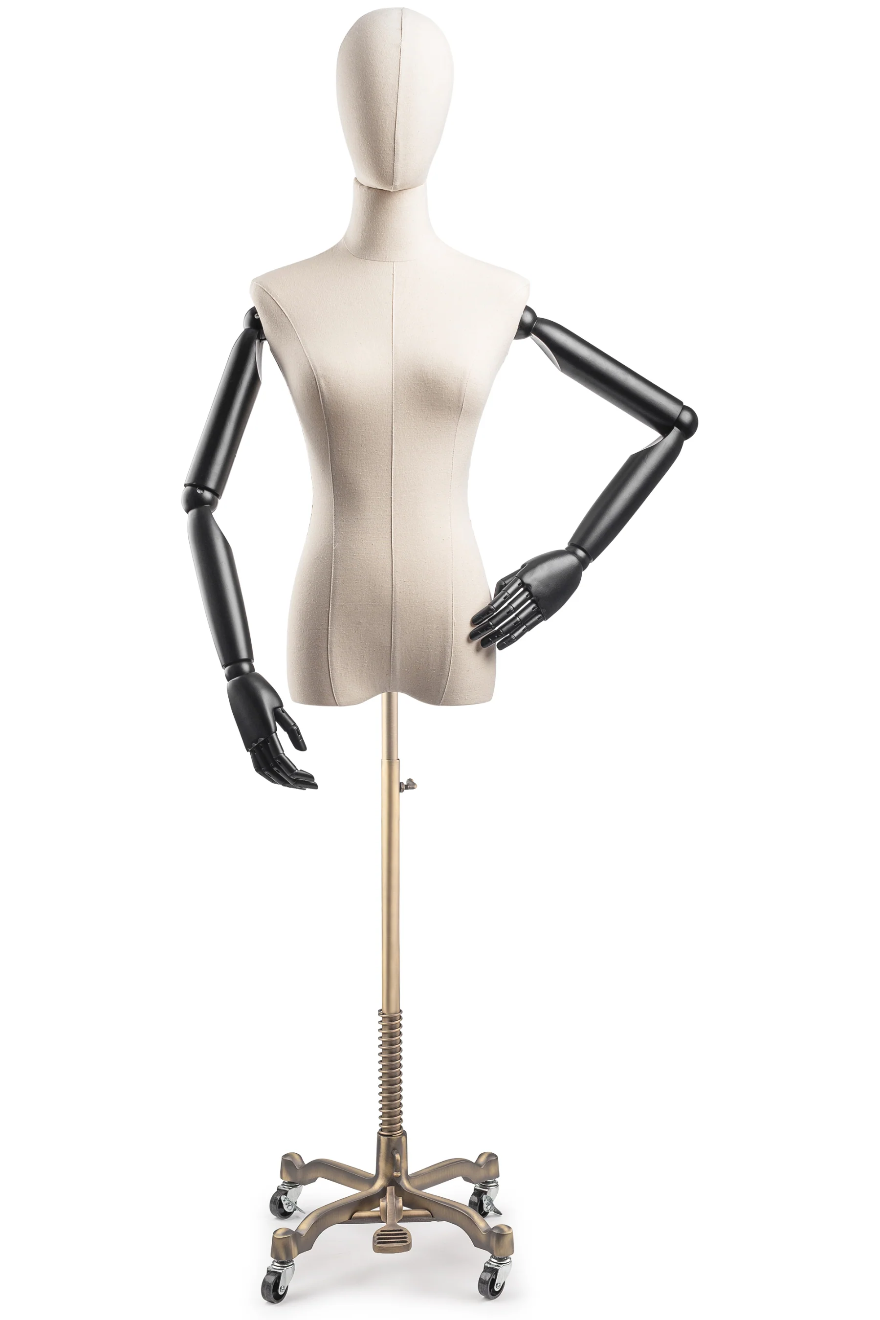 Female Display Dress Form on Metal Rolling Base (Head & Arms Version) - Image 7