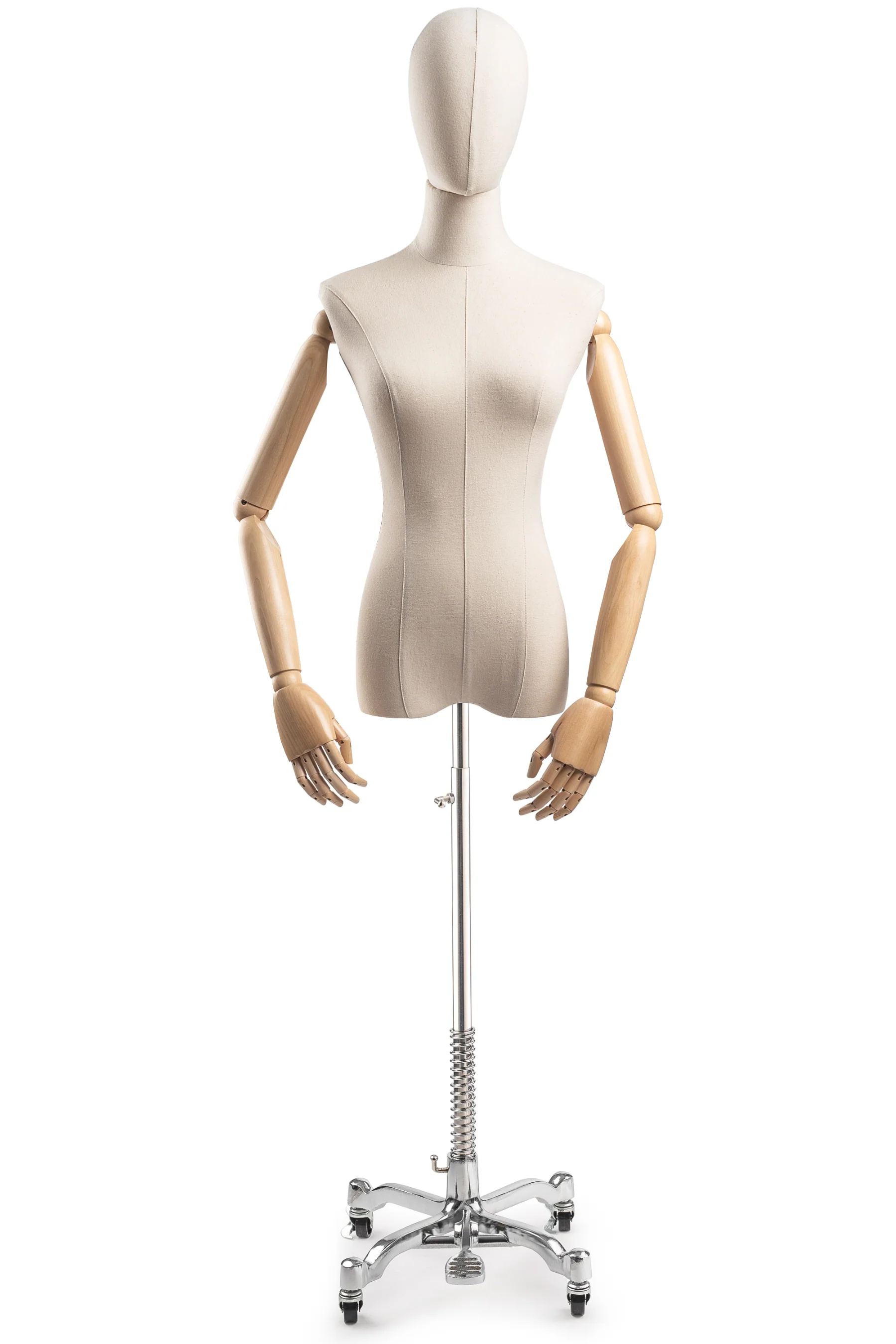 Female Display Dress Form on Metal Rolling Base (Head & Arms Version) - Image 76