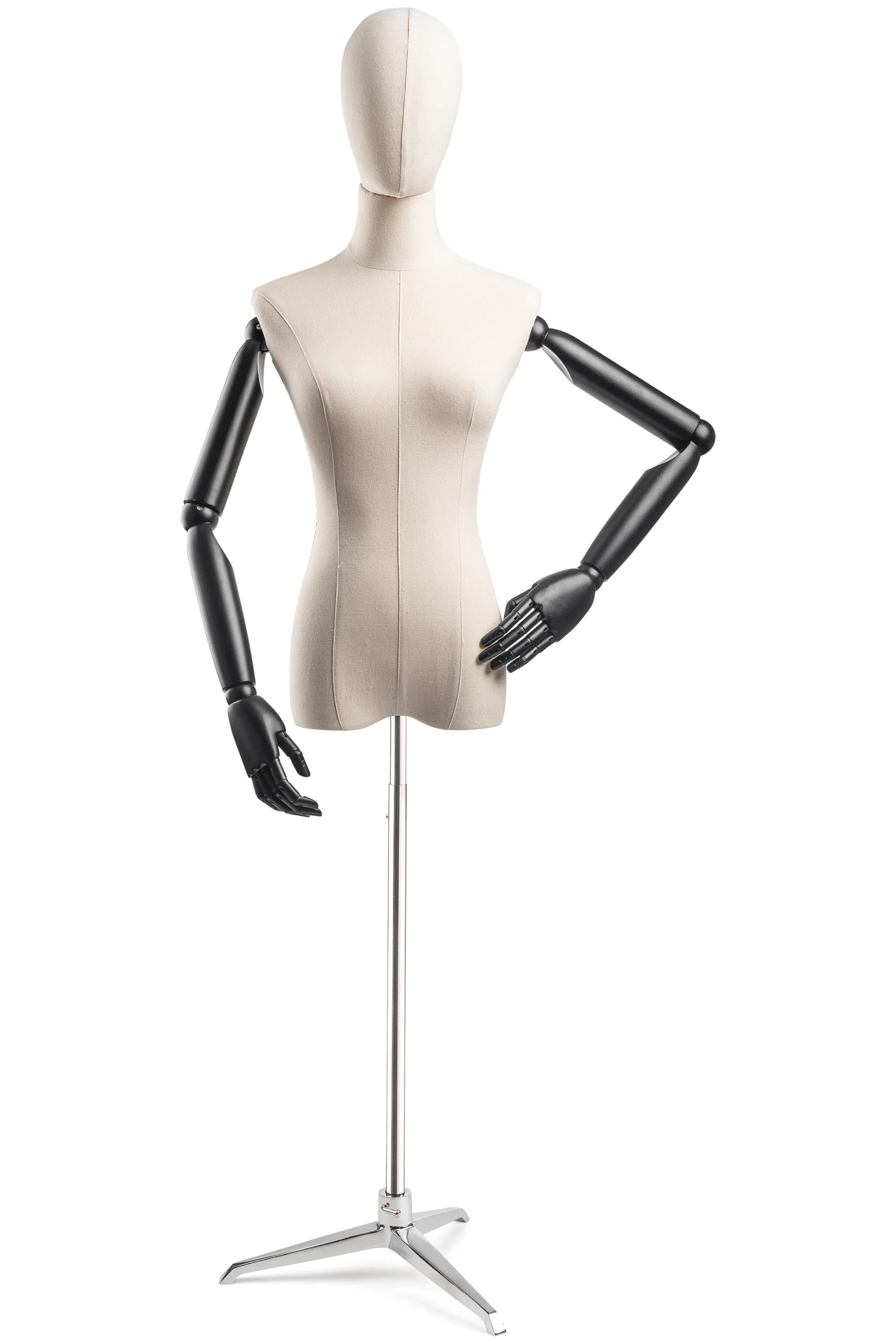 Female Display Dress Form on Metal Tripod Base (Head & Arms Version) - Image 15