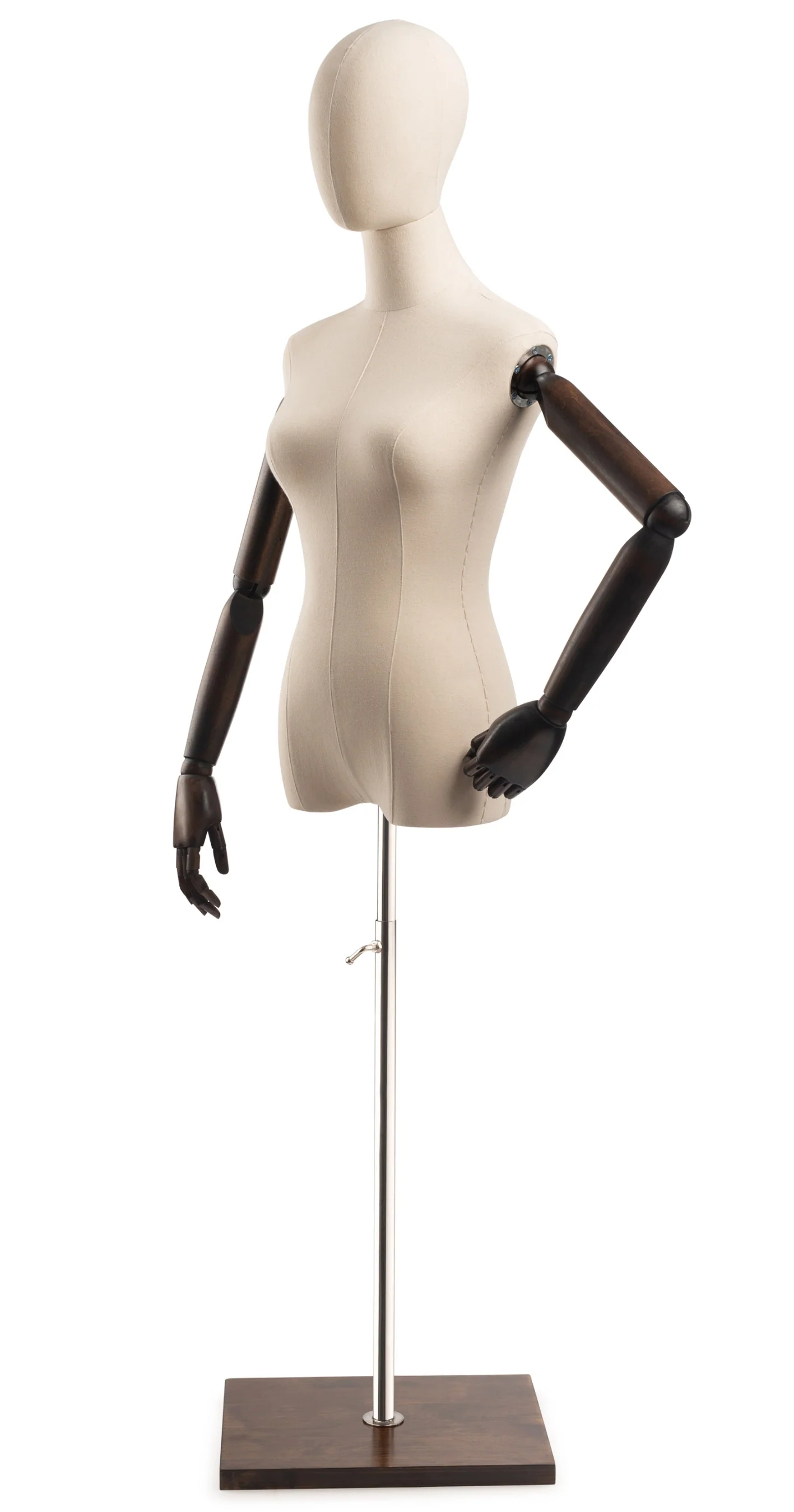 Female Display Dress Form on Wood Flat Base (Head & Arms Version) - Image 12