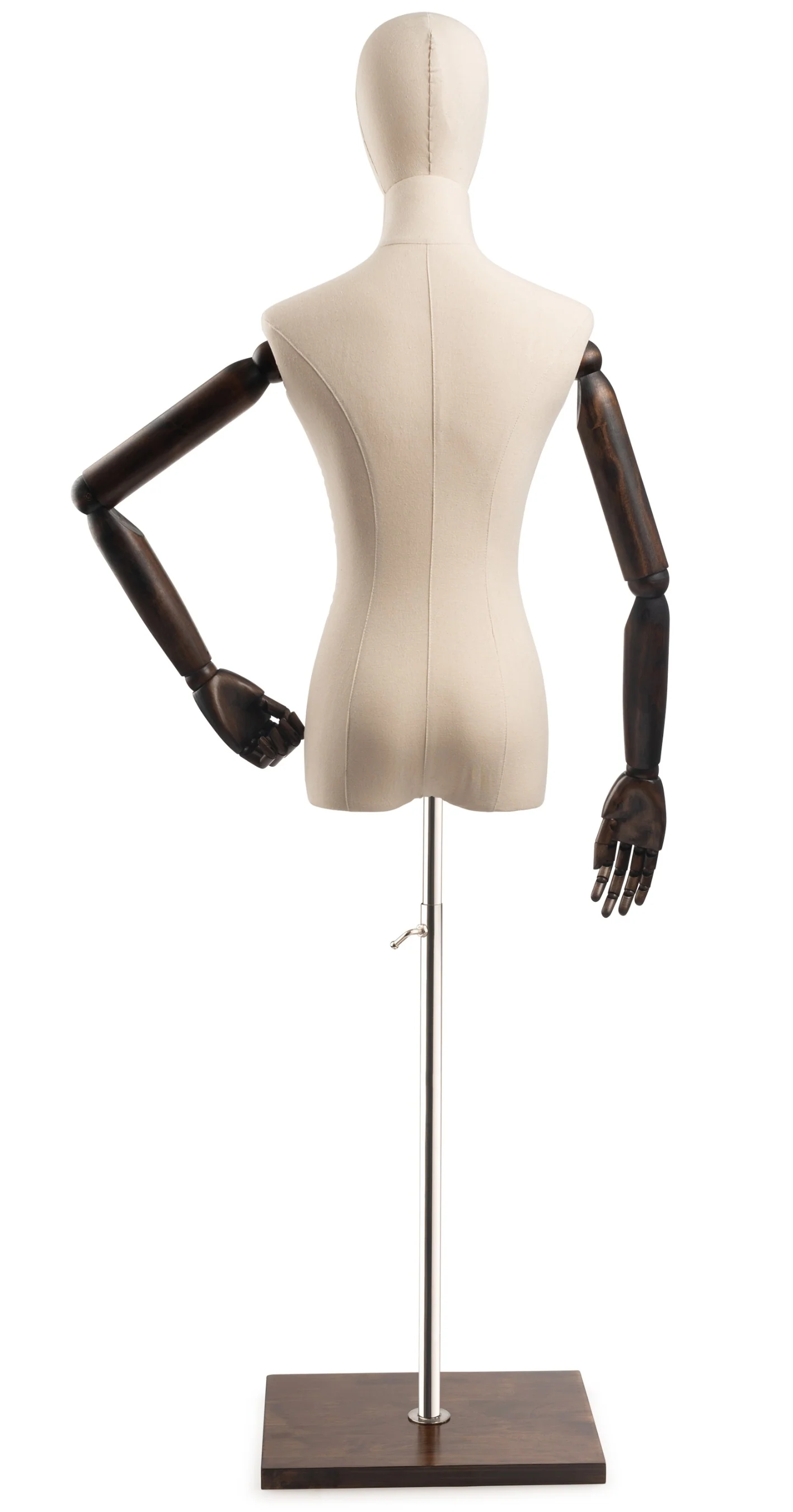 Female Display Dress Form on Wood Flat Base (Head & Arms Version) - Image 14
