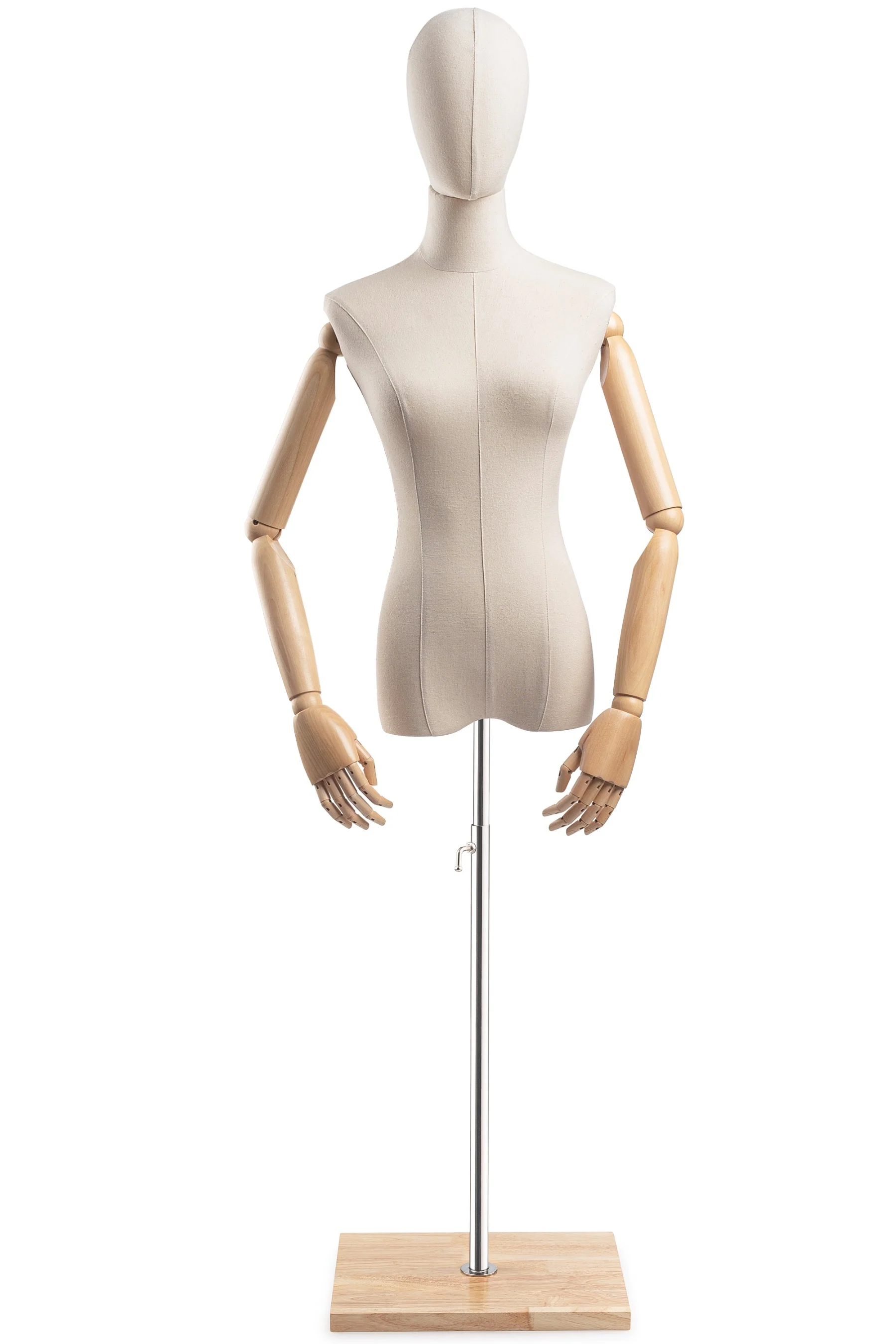 Female Display Dress Form on Wood Flat Base (Head & Arms Version) - Image 19