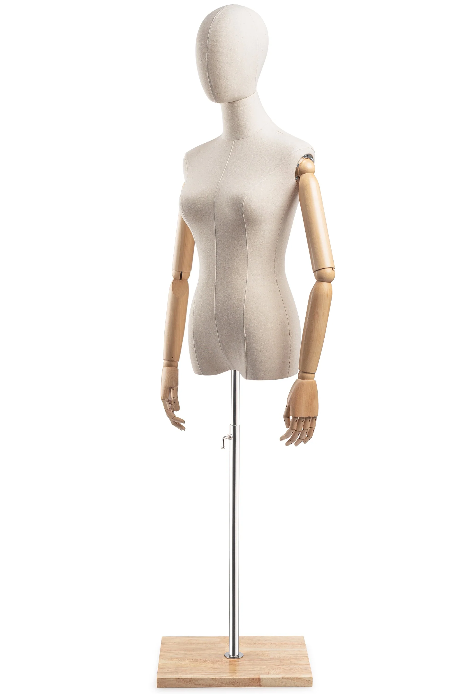 Female Display Dress Form on Wood Flat Base (Head & Arms Version) - Image 21