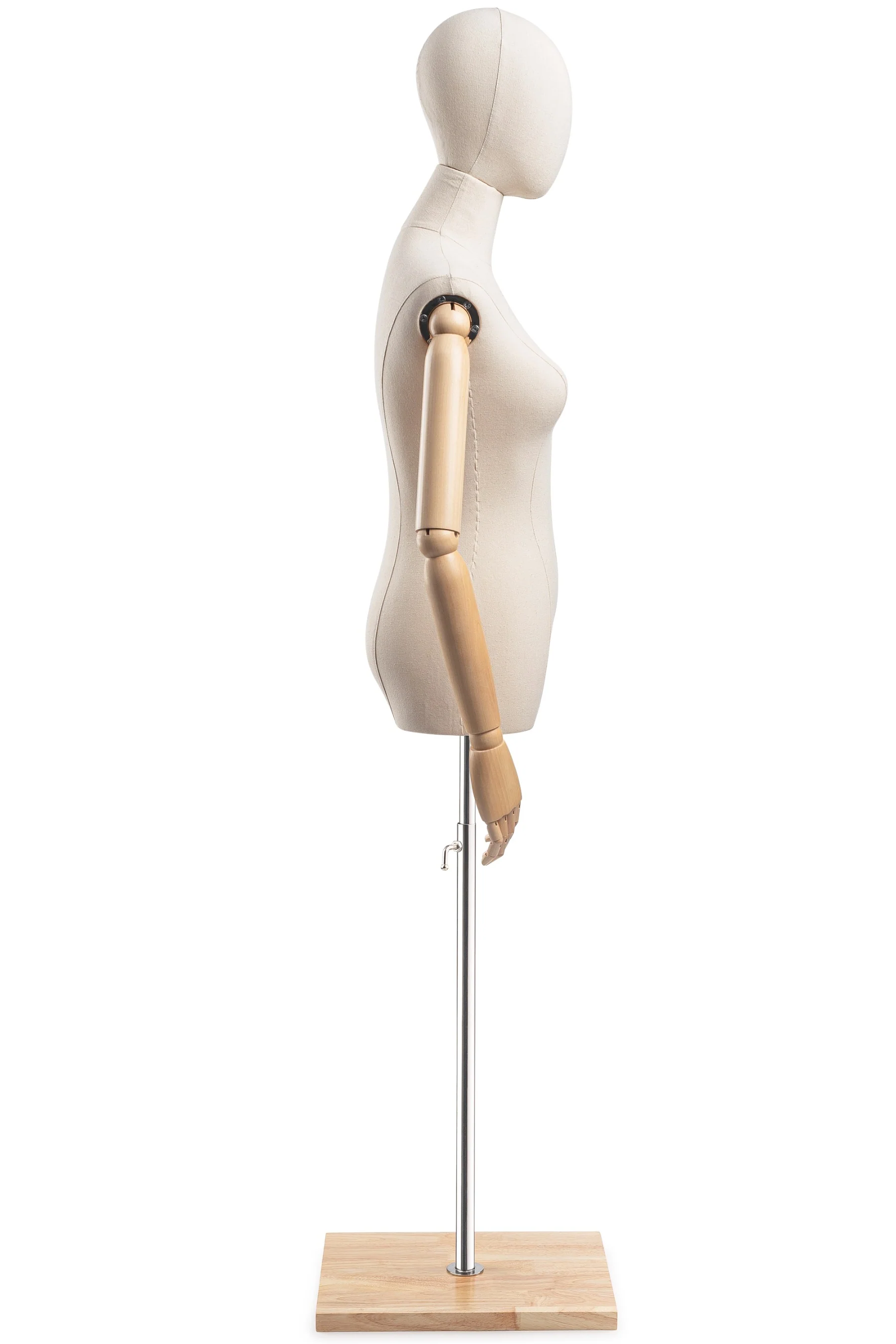 Female Display Dress Form on Wood Flat Base (Head & Arms Version) - Image 22