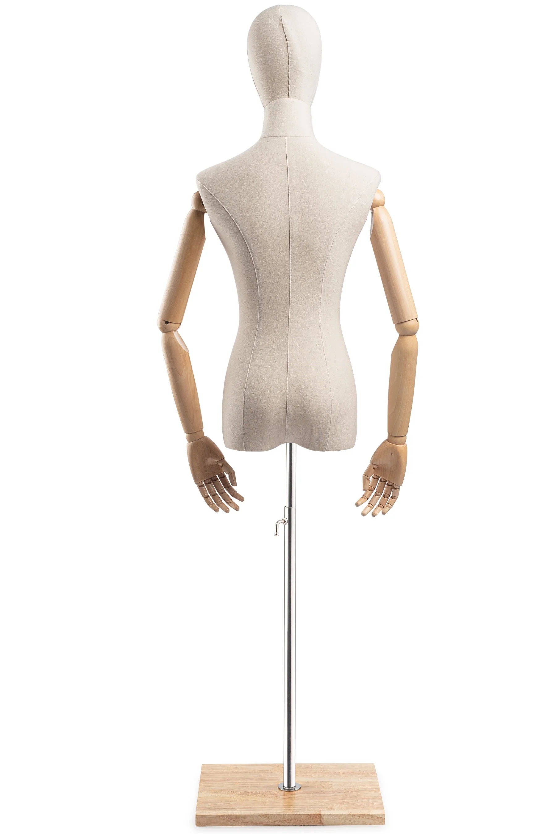 Female Display Dress Form on Wood Flat Base (Head & Arms Version) - Image 23