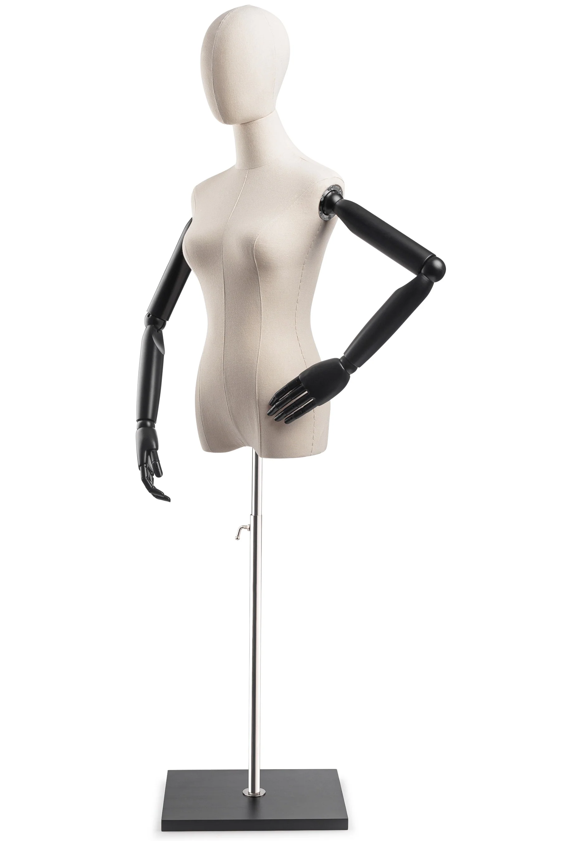 Female Display Dress Form on Wood Flat Base (Head & Arms Version) - Image 3