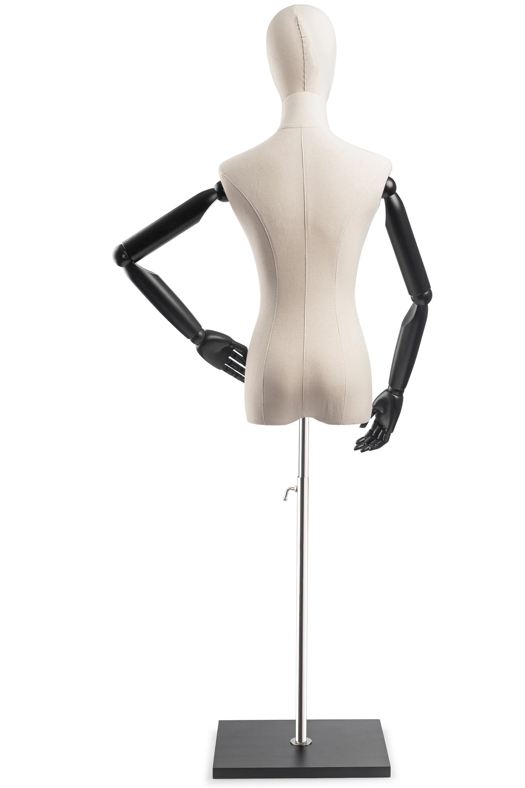 Female Display Dress Form on Wood Flat Base (Head & Arms Version) - Image 5