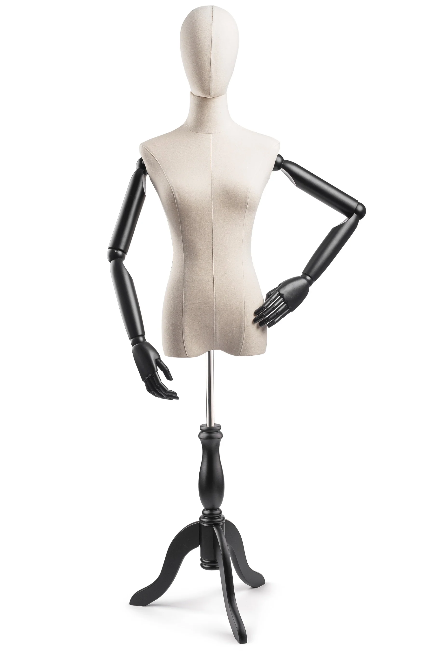 Female Display Dress Form on Wood Tripod Base (Head & Arms Version) - Image 10