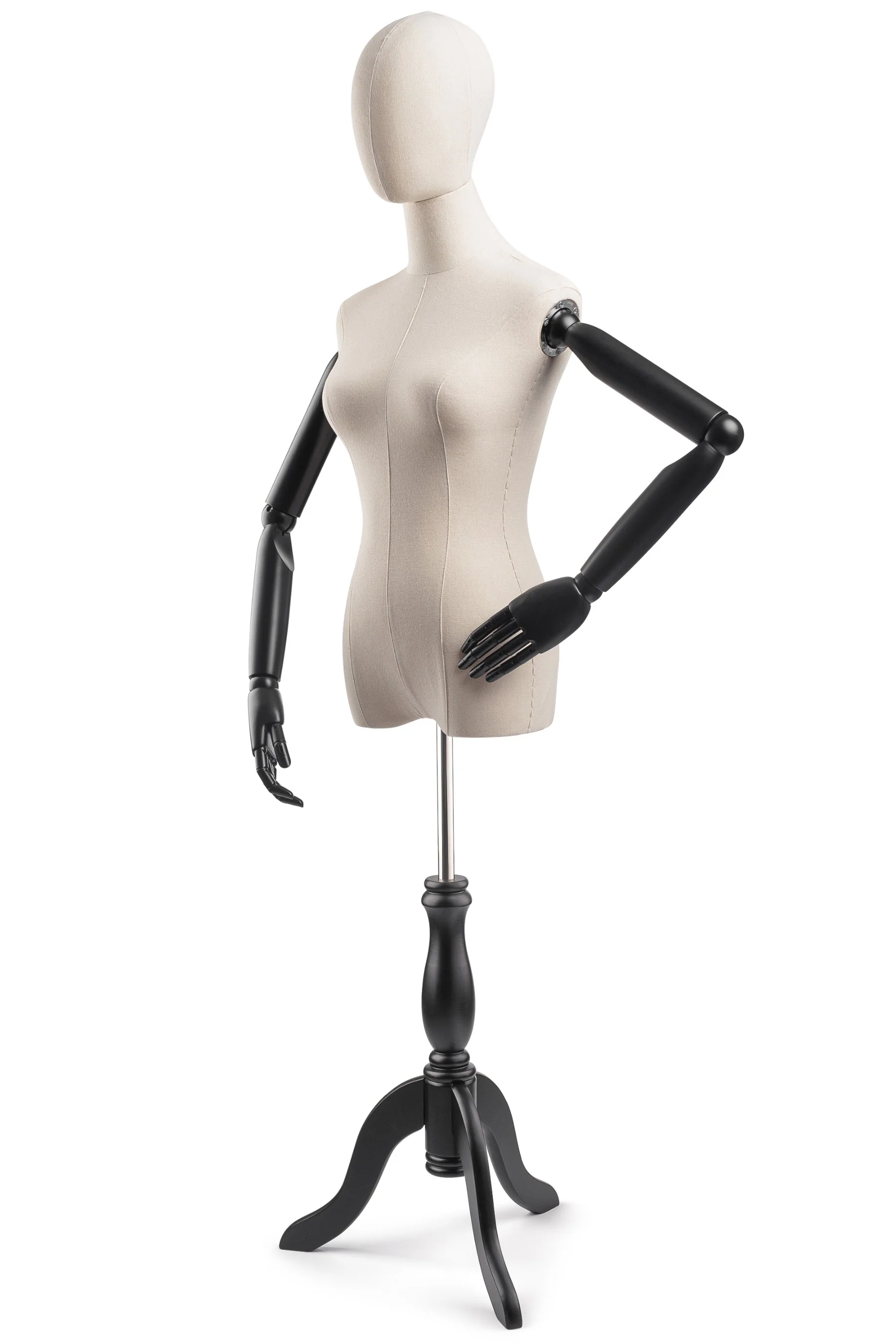 Female Display Dress Form on Wood Tripod Base (Head & Arms Version) - Image 12