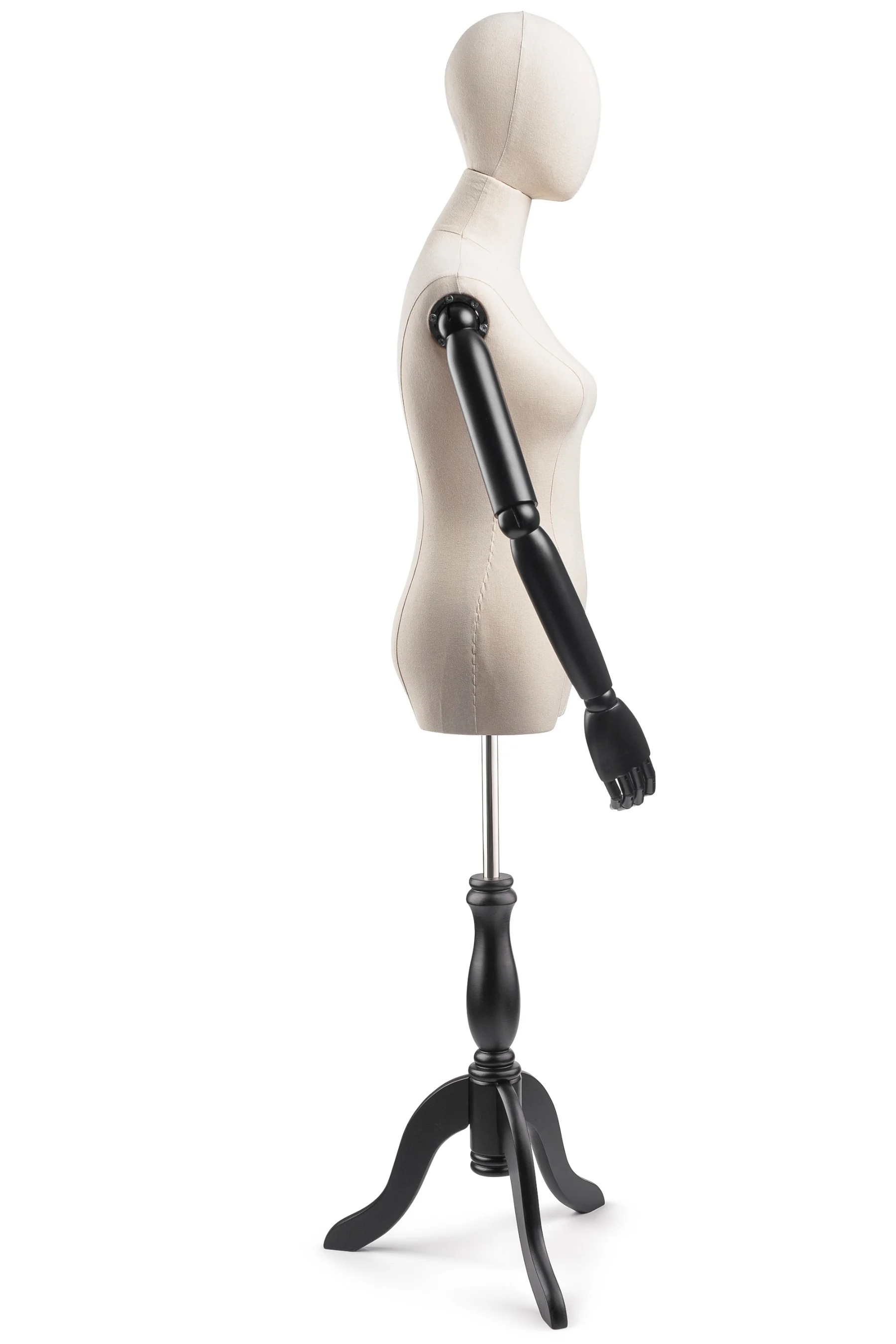 Female Display Dress Form on Wood Tripod Base (Head & Arms Version) - Image 13