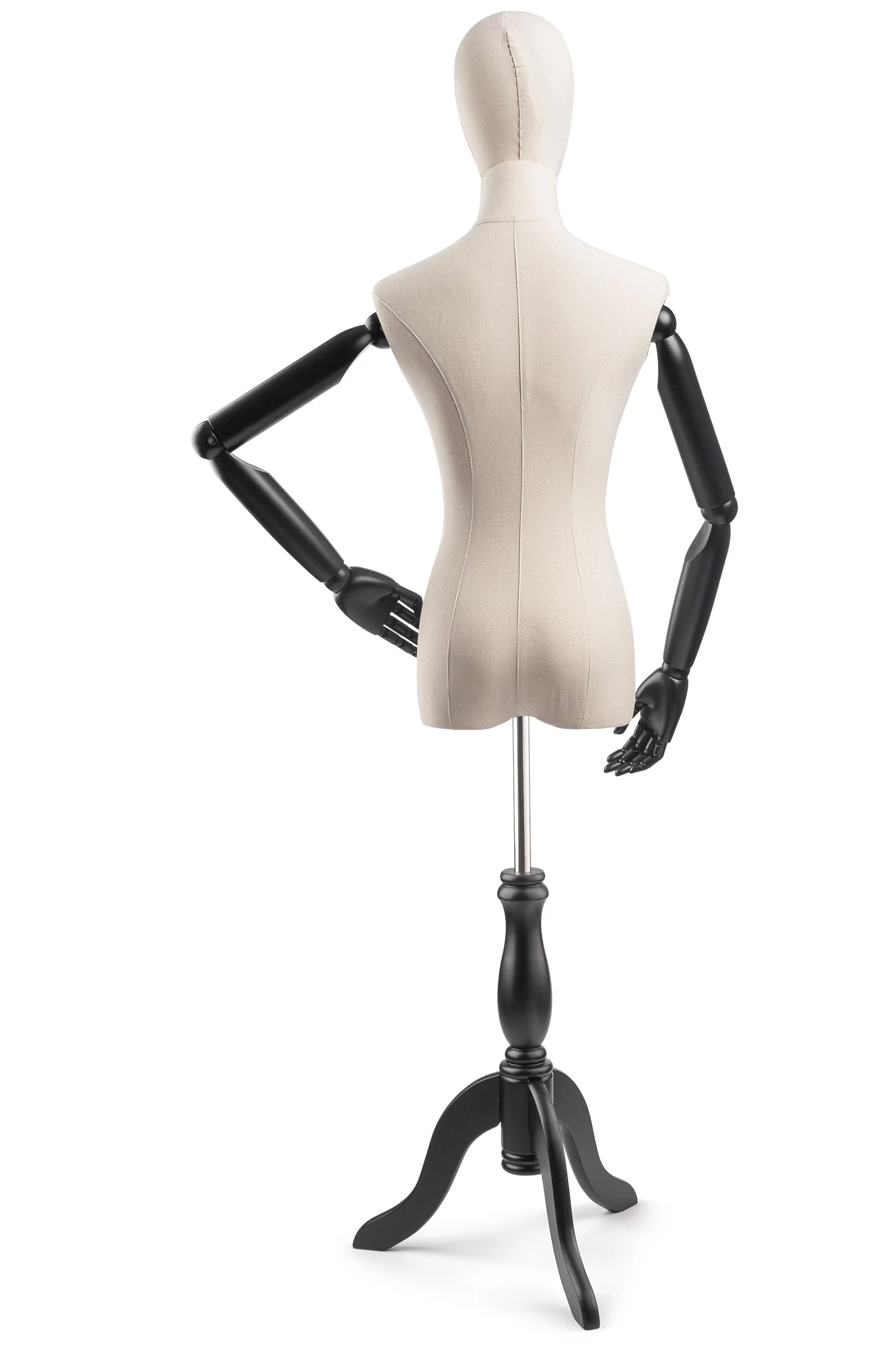 Female Display Dress Form on Wood Tripod Base (Head & Arms Version) - Image 14