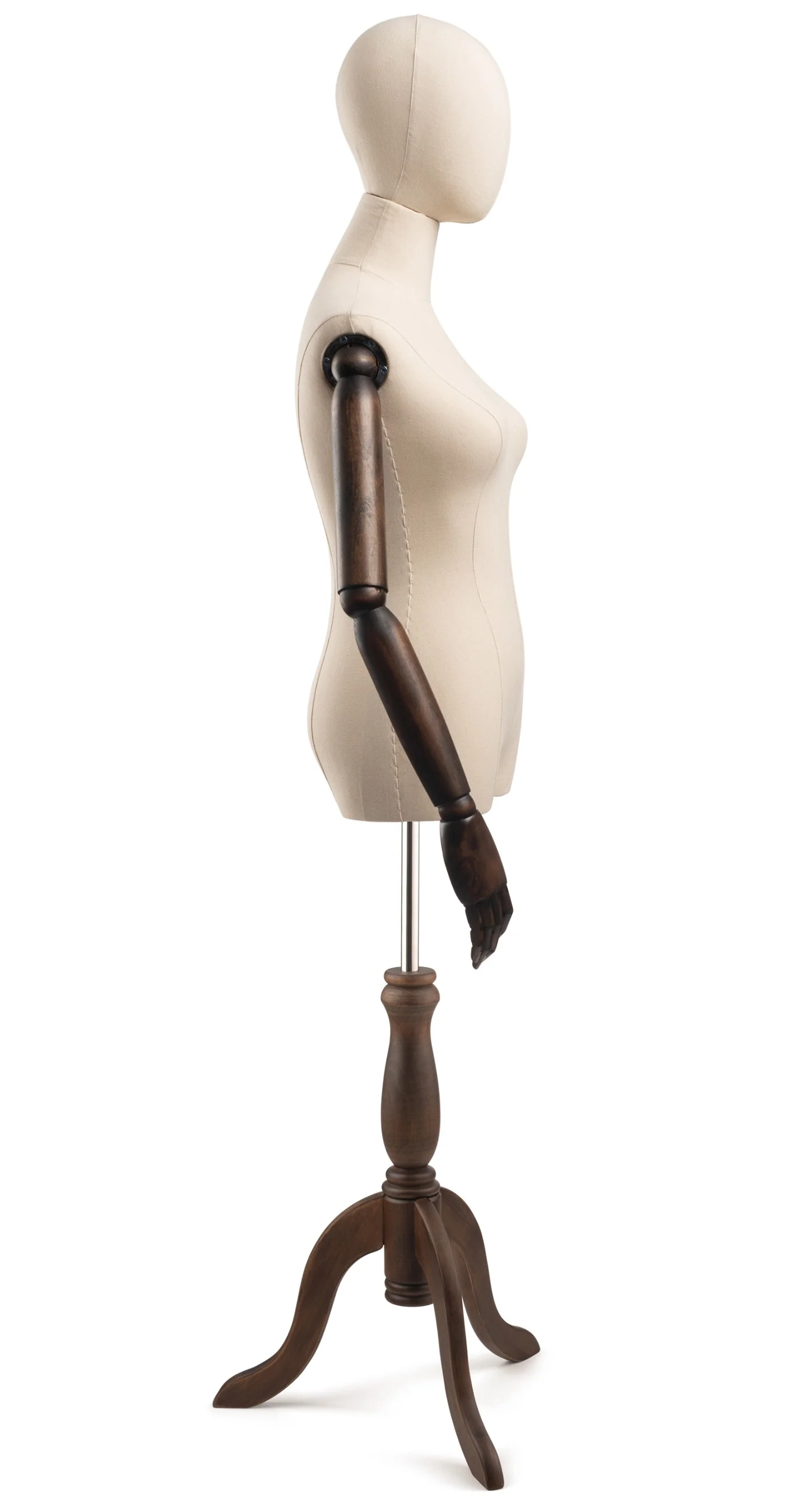 Female Display Dress Form on Wood Tripod Base (Head & Arms Version) - Image 22
