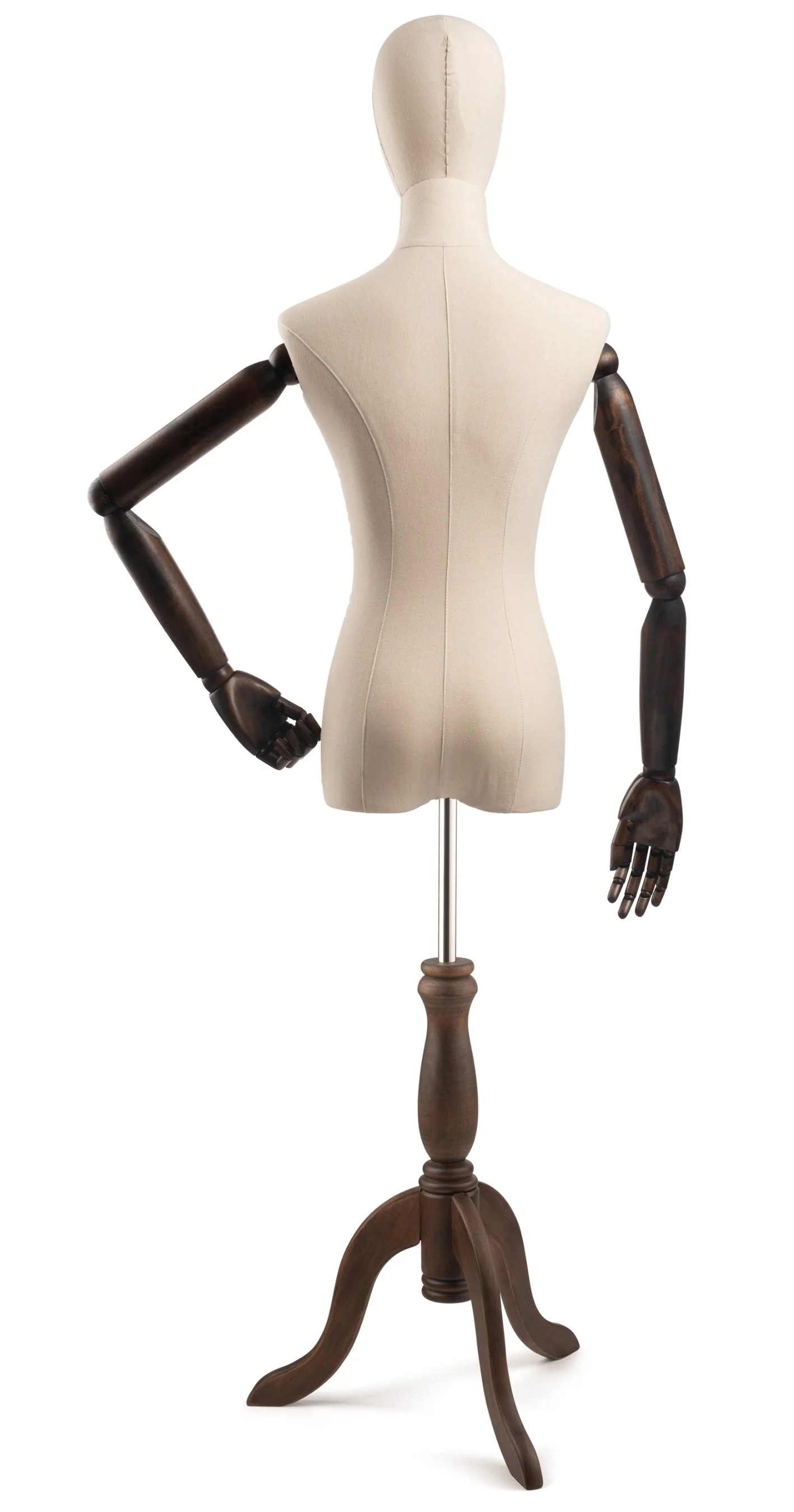Female Display Dress Form on Wood Tripod Base (Head & Arms Version) - Image 23