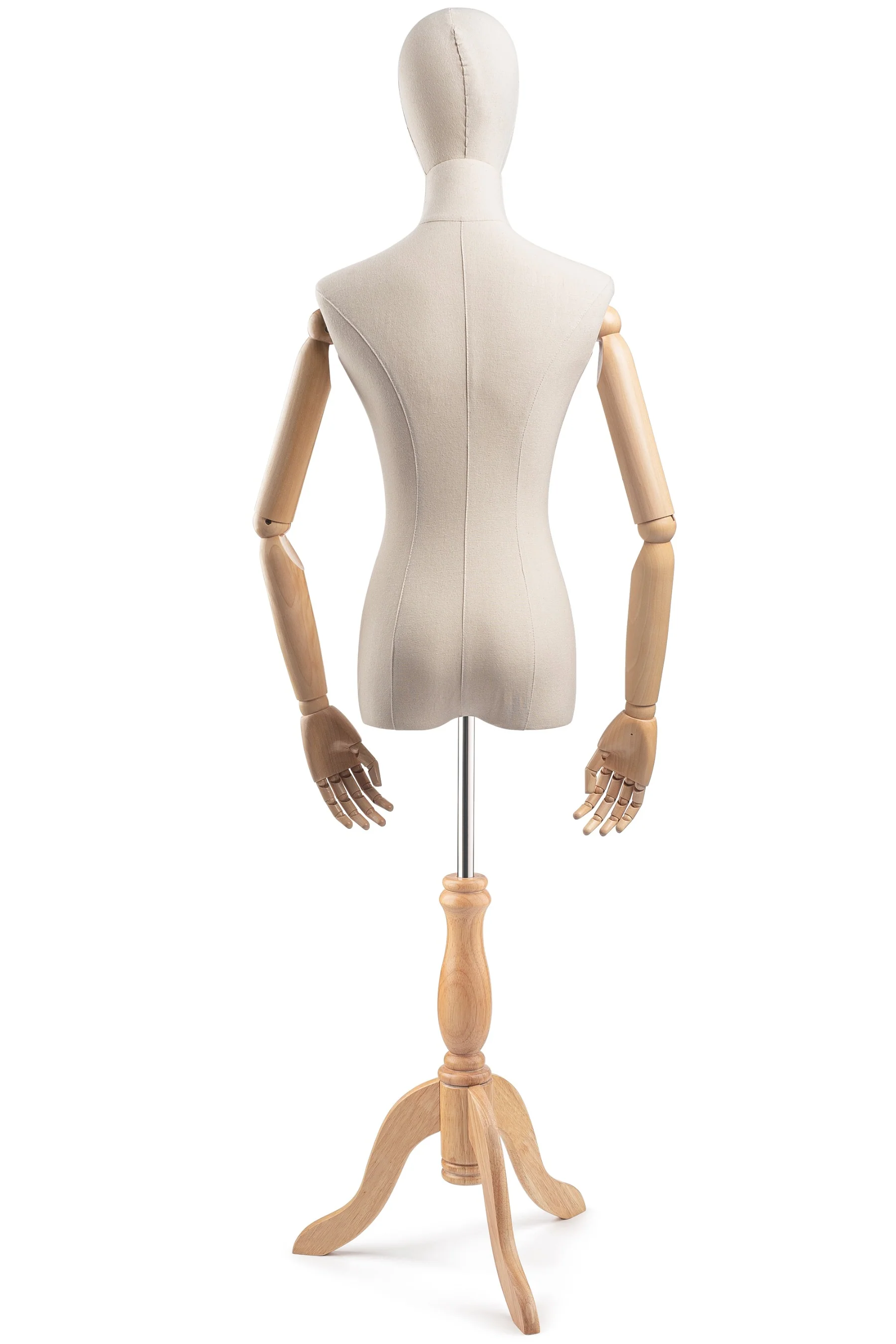 Female Display Dress Form on Wood Tripod Base (Head & Arms Version) - Image 5